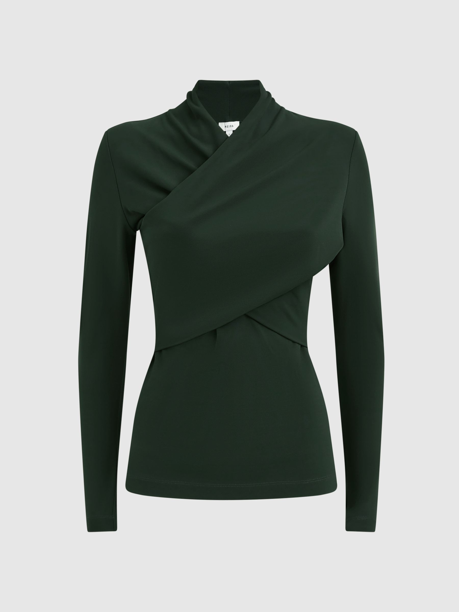 Fitted Long Sleeve Wrap Top in Green - Image 2 of 6