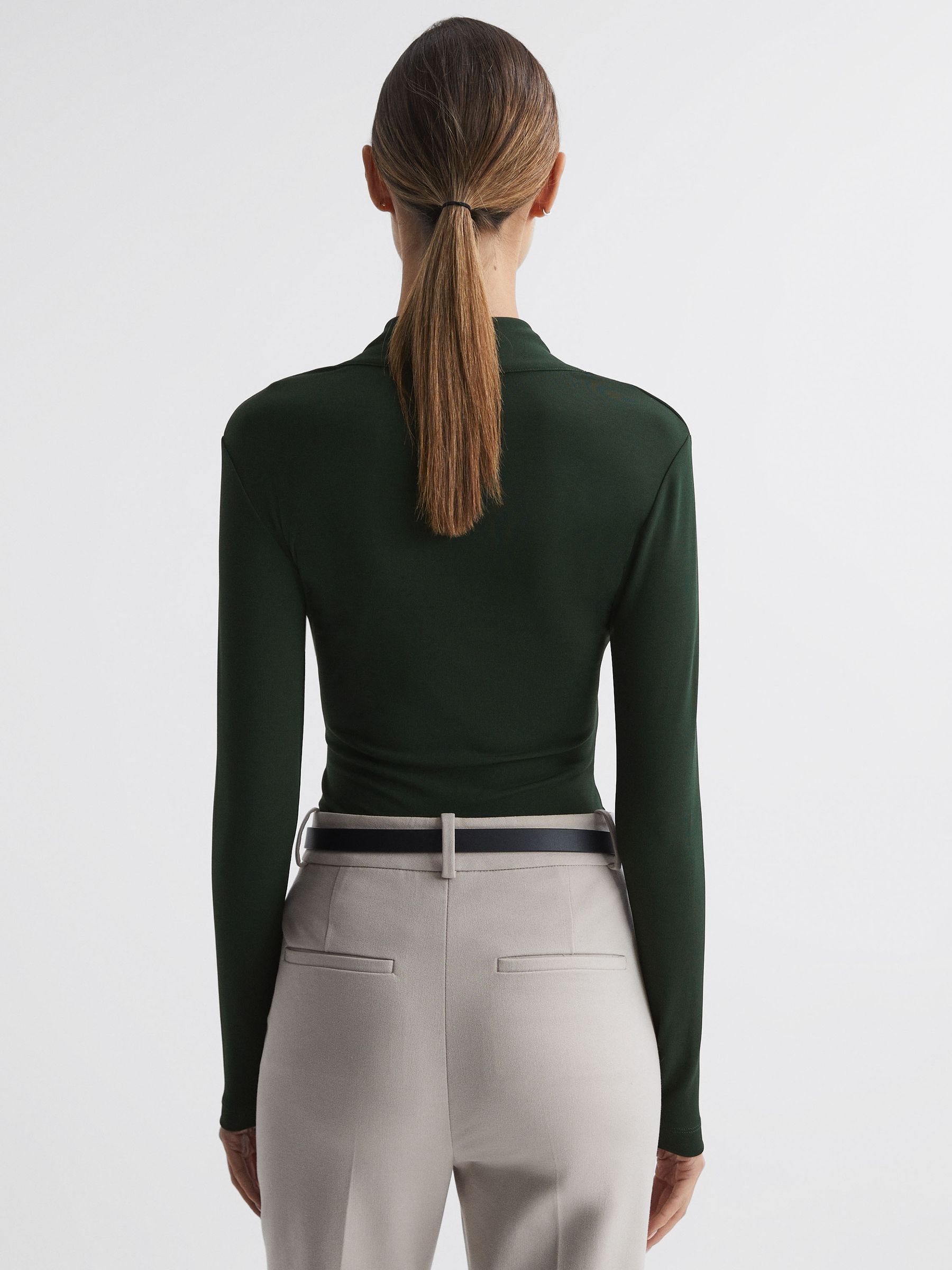 Fitted Long Sleeve Wrap Top in Green - Image 4 of 6