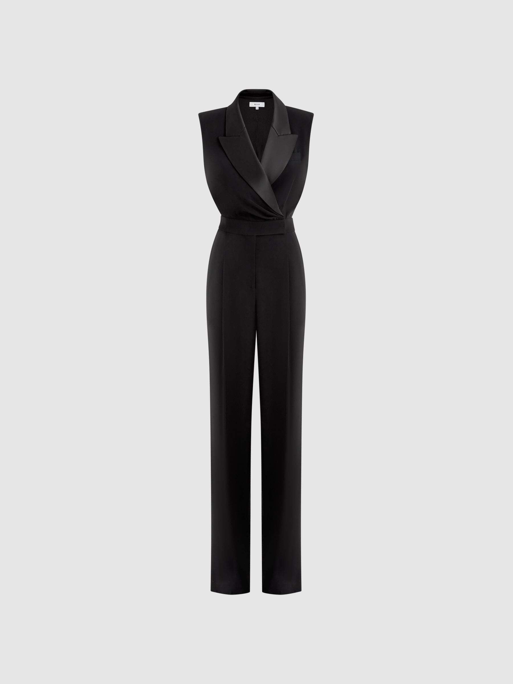 Petite Satin Lapel Jumpsuit in Black - Image 2 of 6