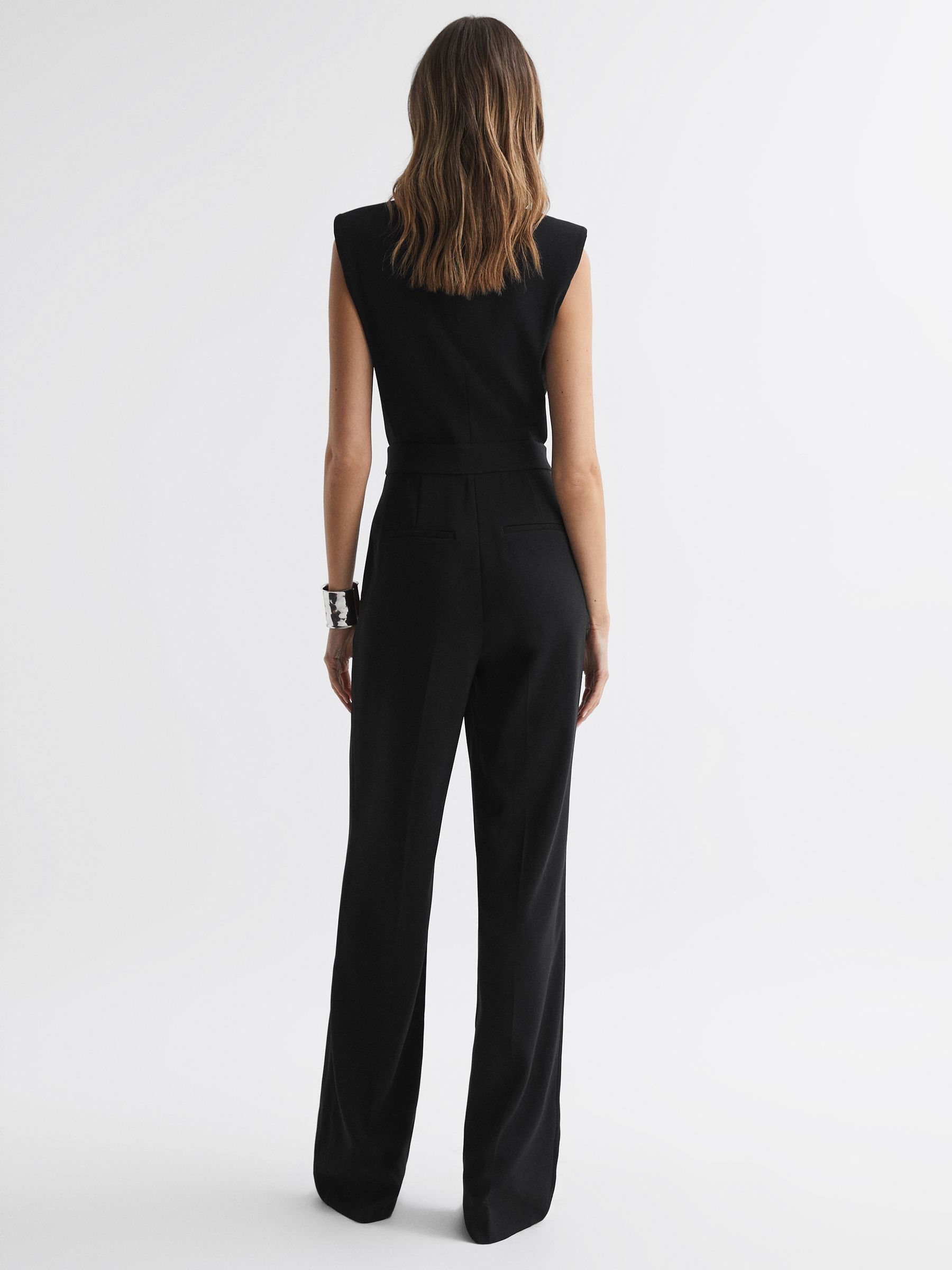 Petite Satin Lapel Jumpsuit in Black - Image 5 of 6