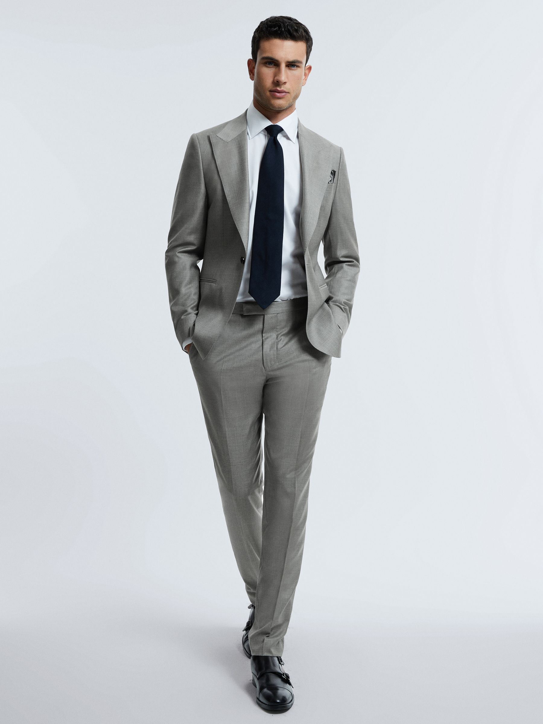 Atelier Wool Cashmere Blend Slim Fit Trousers in Grey Melange - Image 3 of 6