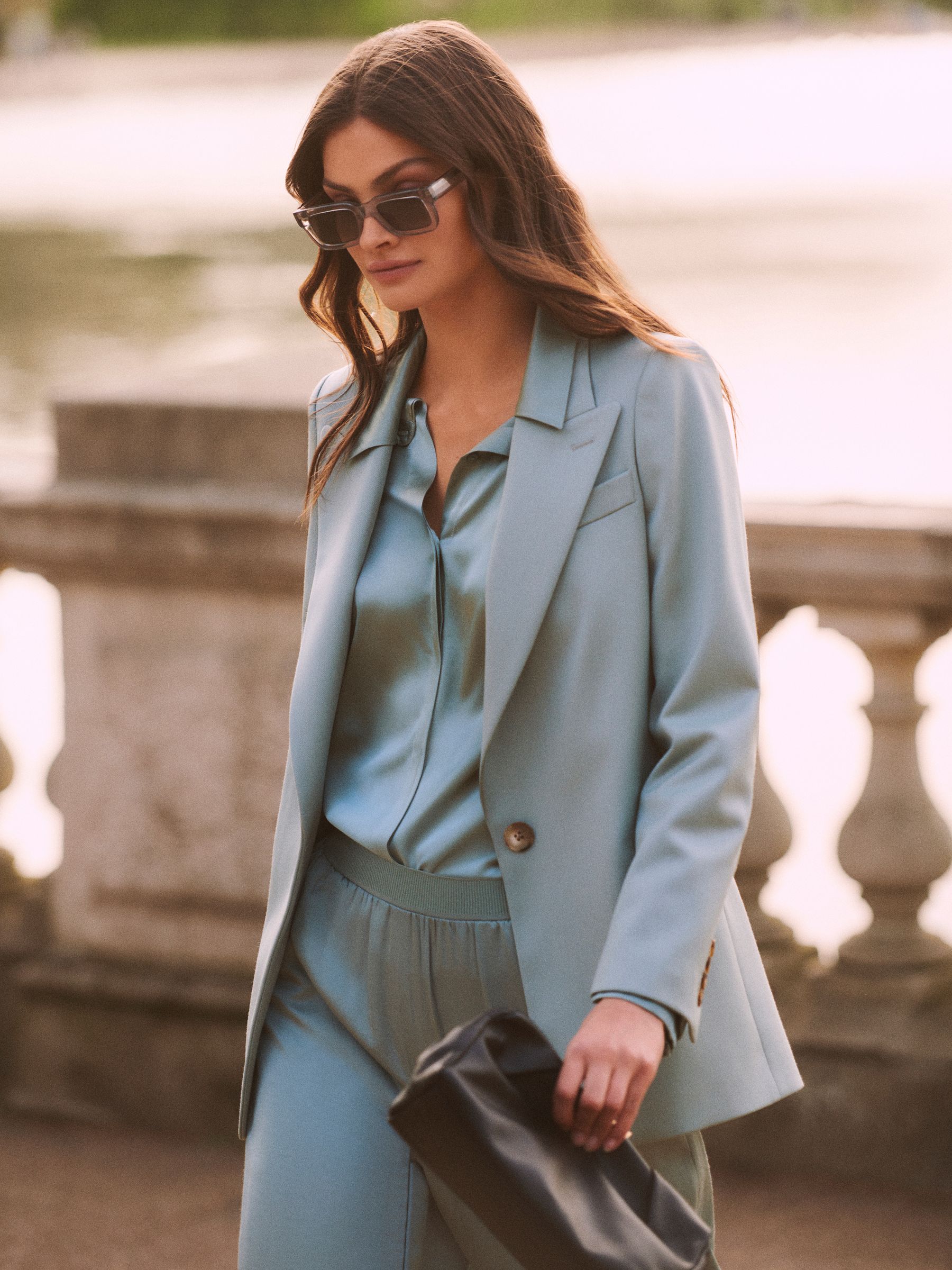 Wool Blend Single Breasted Blazer in Green - Image 1 of 6