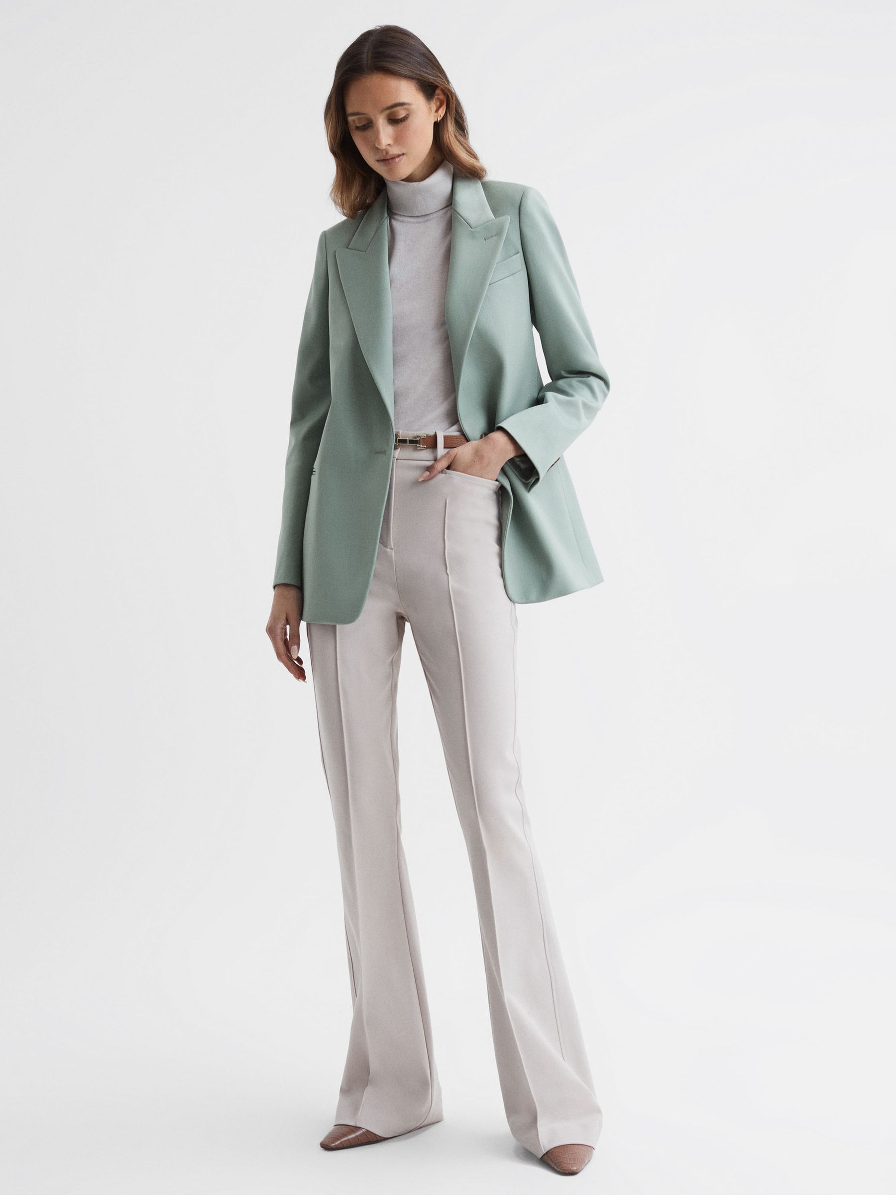 Wool Blend Single Breasted Blazer in Green - Image 3 of 6