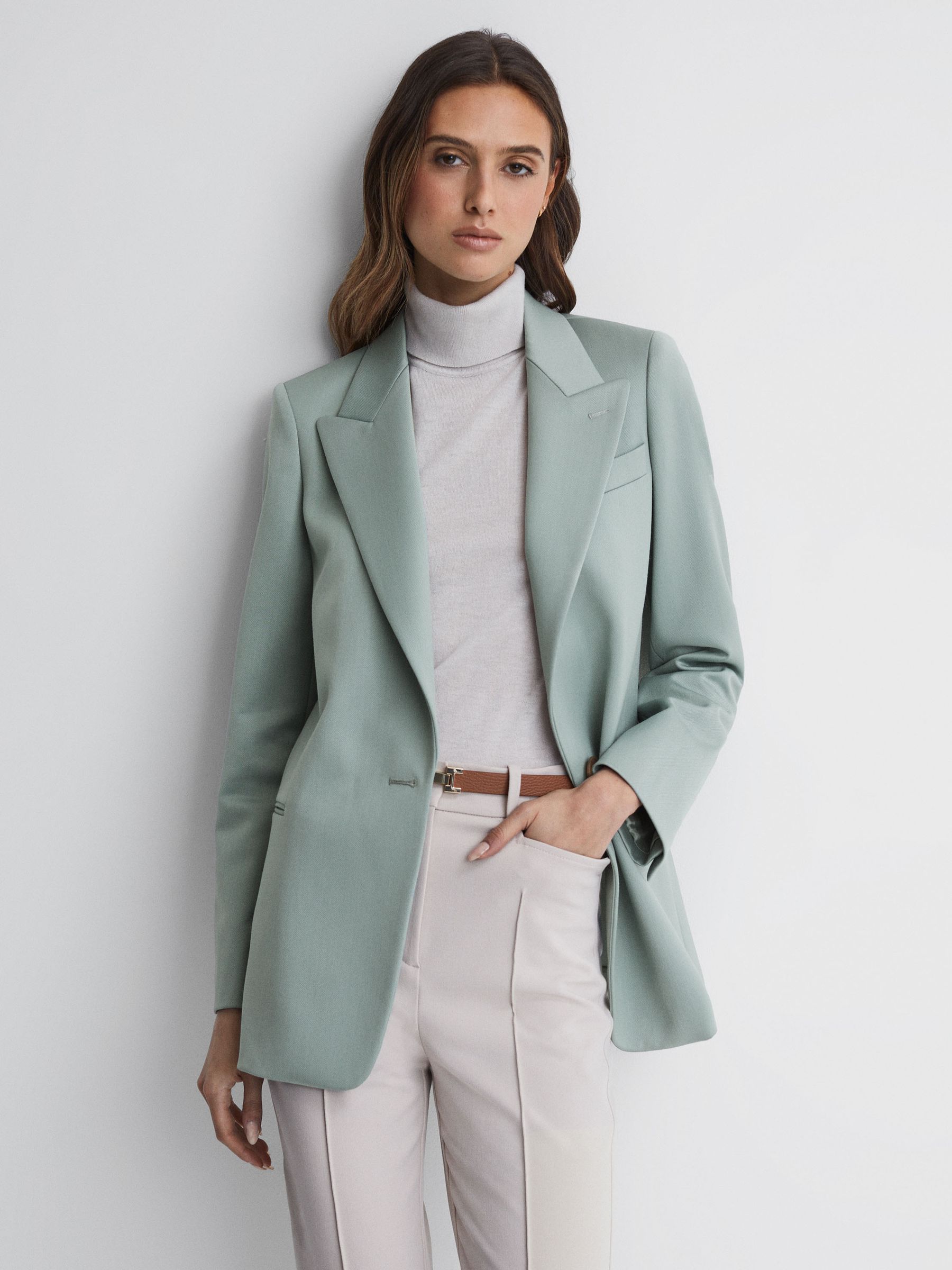 Wool Blend Single Breasted Blazer in Green - Image 6 of 6