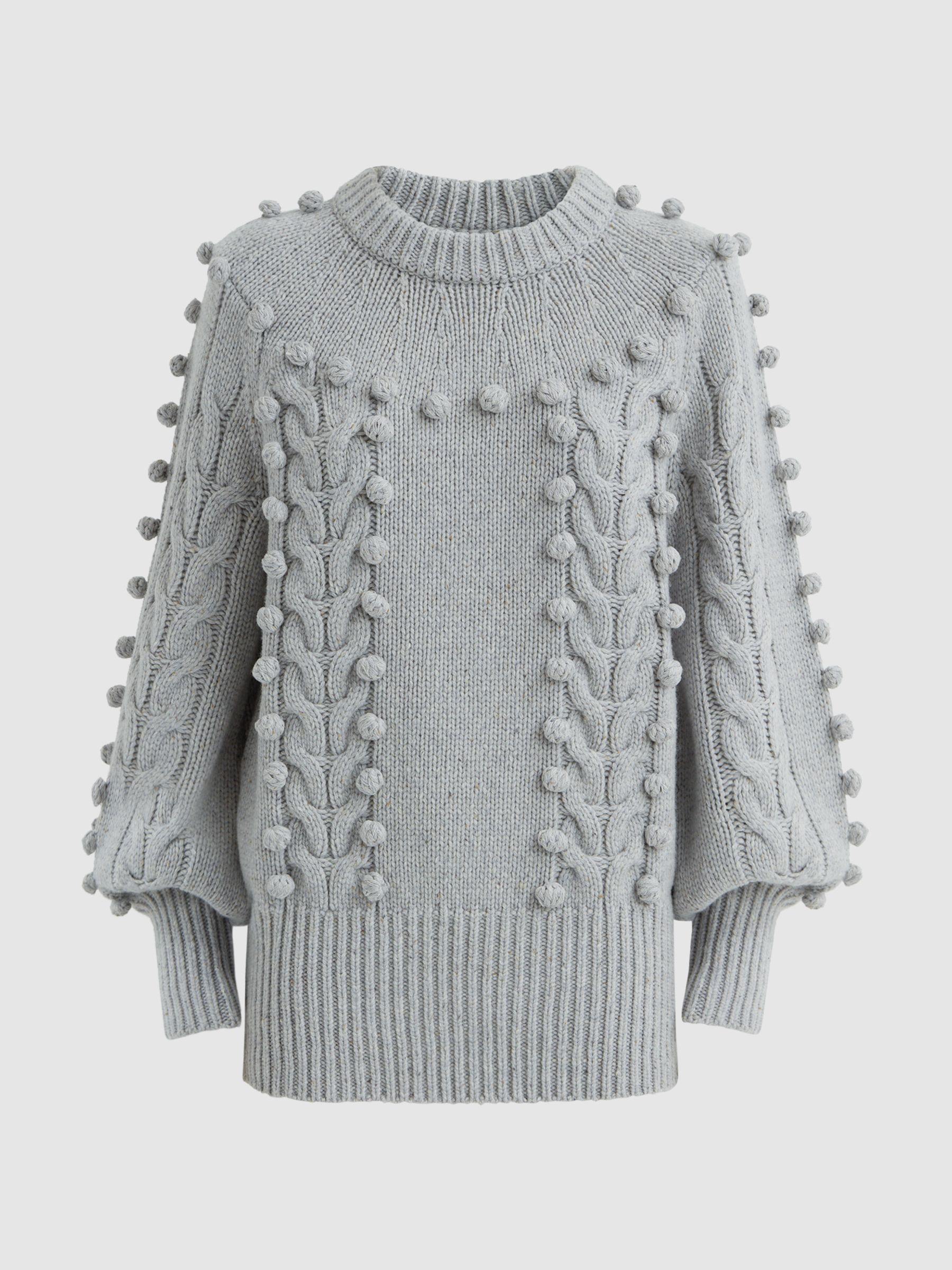 Joslin Wool Pom Pom Crew Neck Jumper in Grey Marle - Image 2 of 6