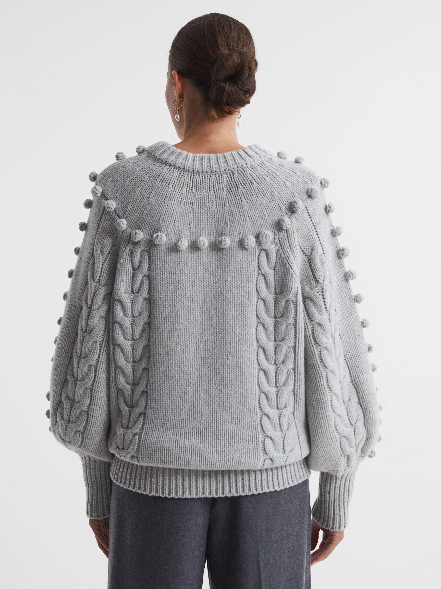 Joslin Wool Pom Pom Crew Neck Jumper in Grey Marle - Image 5 of 6