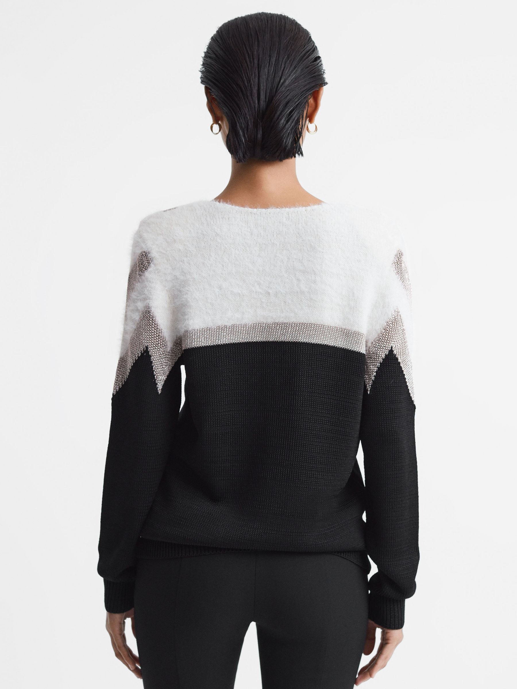 Contrast Trim Metallic V-Neck Jumper in Black/Silver - Image 5 of 5