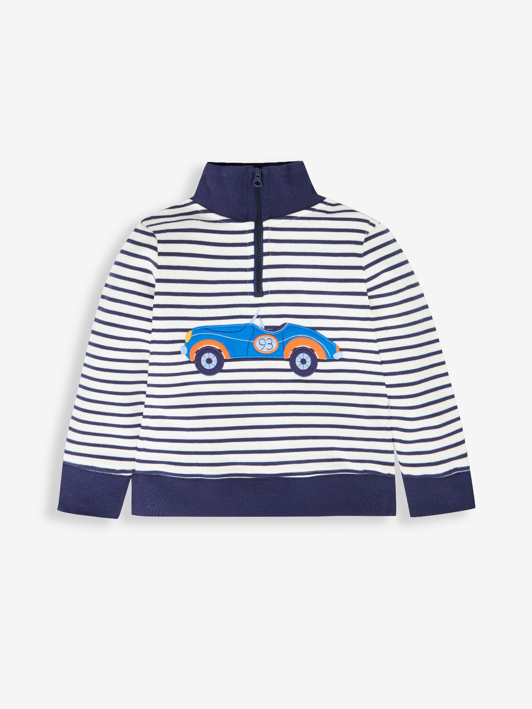 Ecru Navy Stripe Car Boys' Car Appliqué Half Zip Sweatshirt - Image 1 of 2