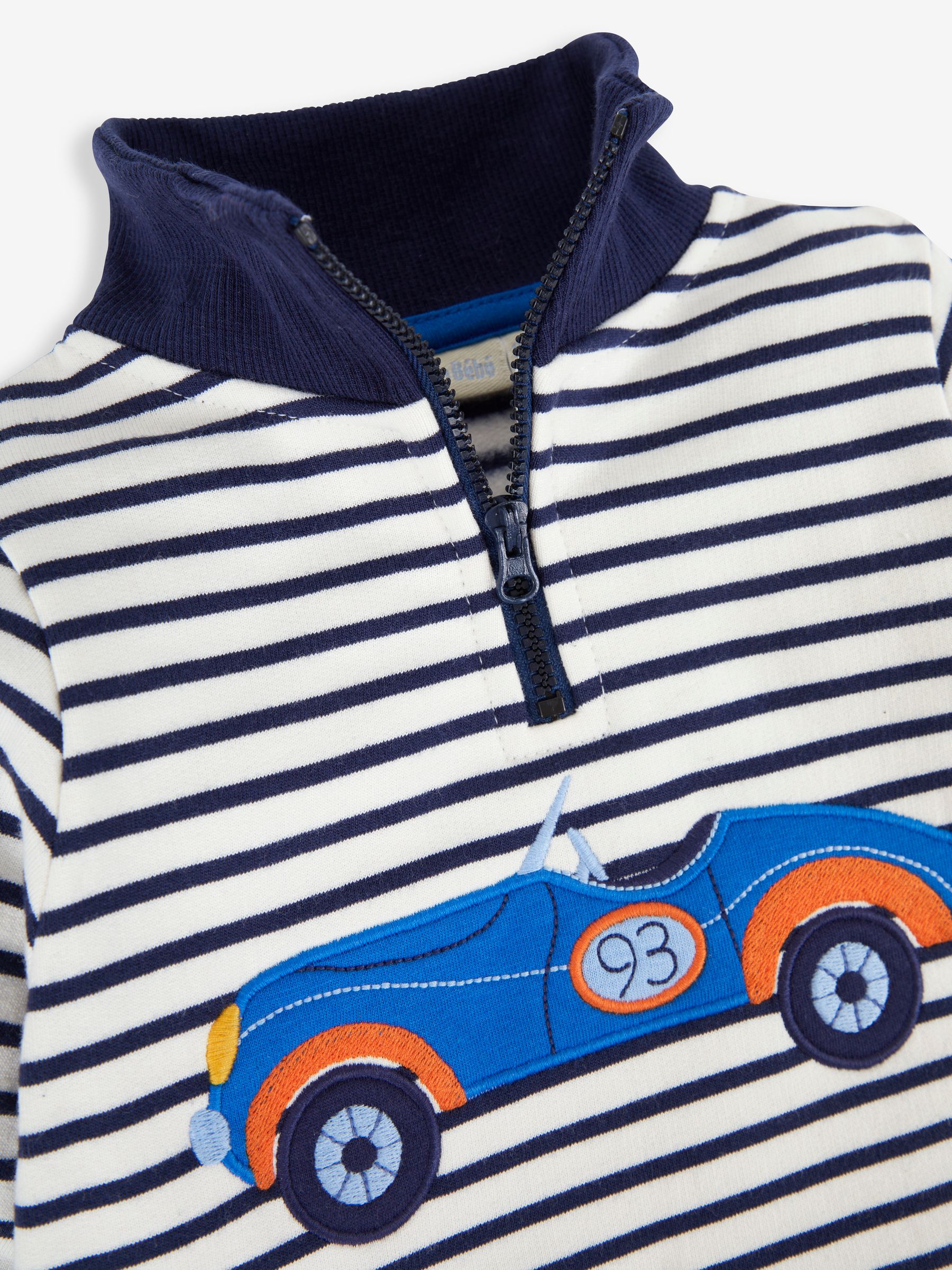 Ecru Navy Stripe Car Boys' Car Appliqué Half Zip Sweatshirt - Image 2 of 2