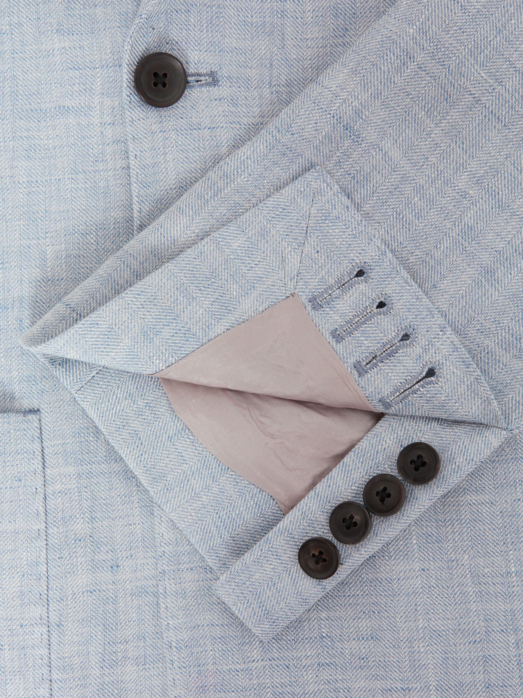 Lagoon Soft Blue Slim Fit Double Breasted Linen Herringbone Blazer - Image 5 of 6