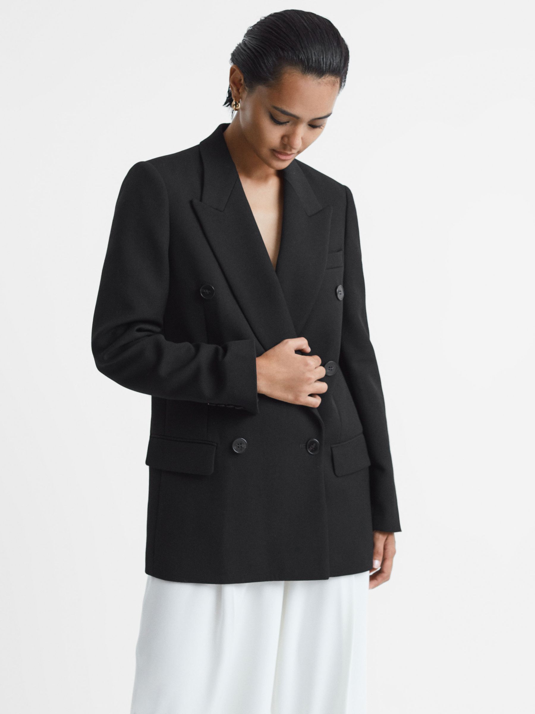 Modern Fit Wool Double Breasted Blazer in Black - Image 1 of 8