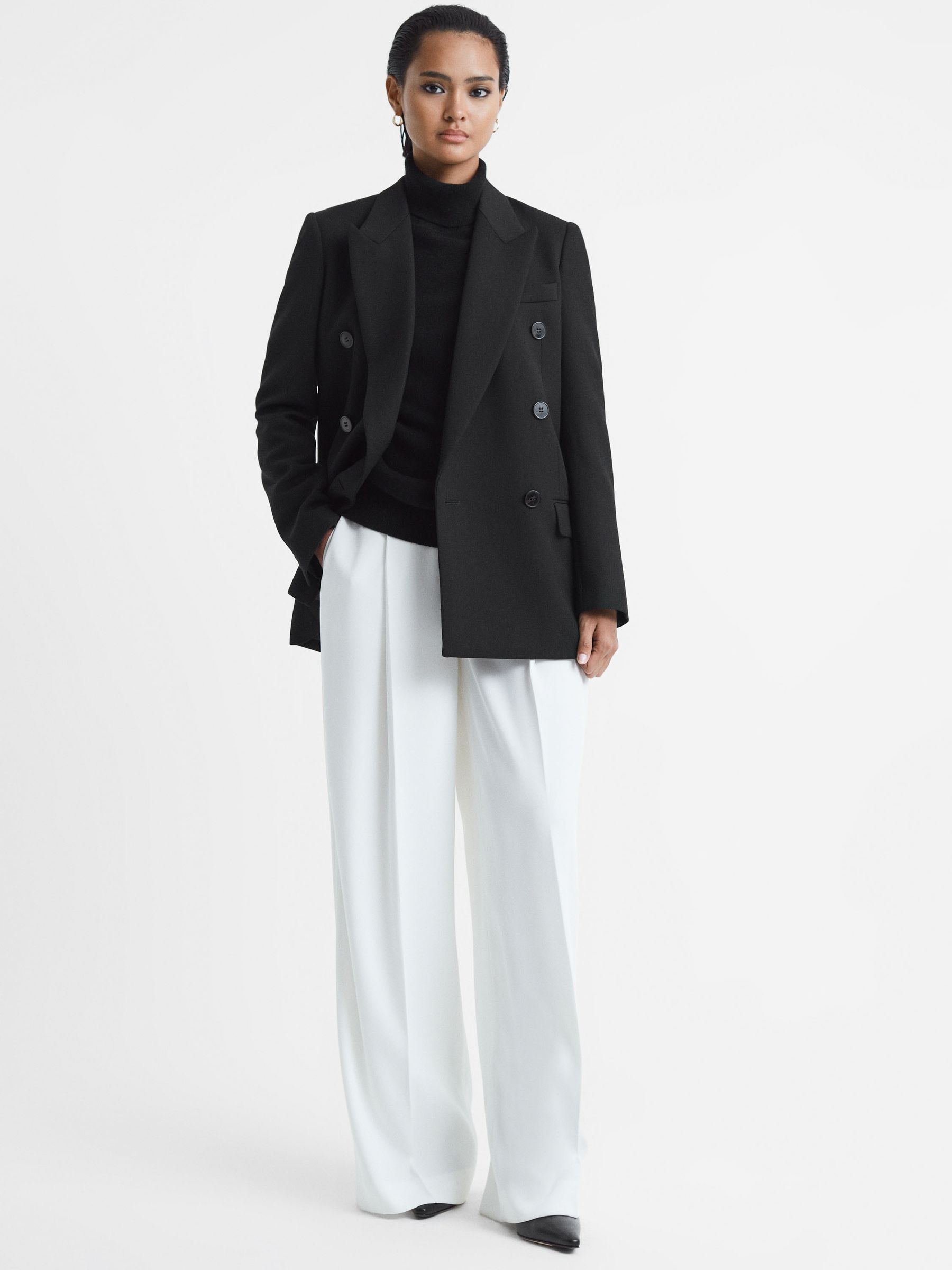 Modern Fit Wool Double Breasted Blazer in Black - Image 3 of 8