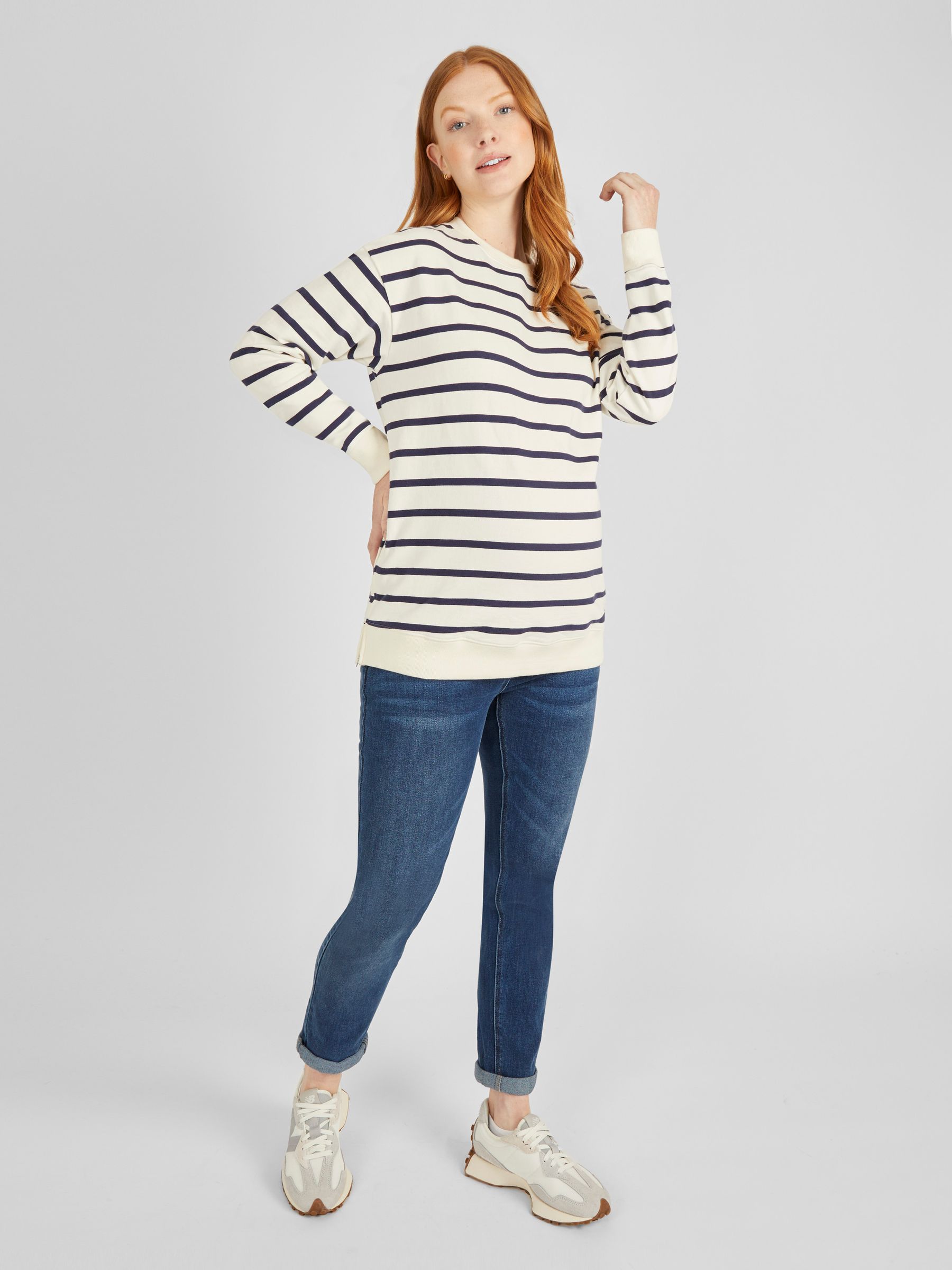 Cream & Navy Blue Stripe Maternity & Nursing Sweatshirt - Image 3 of 5