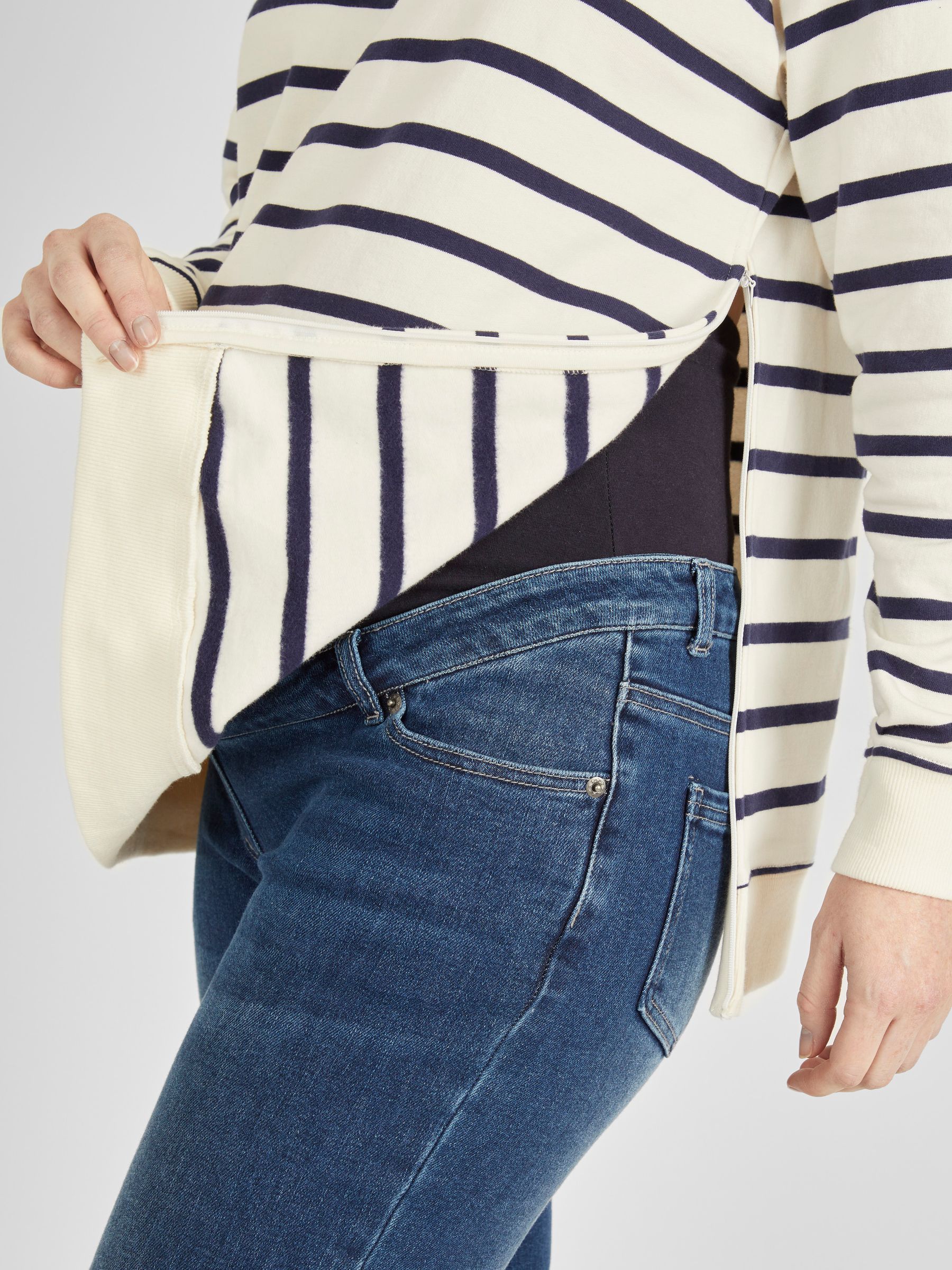 Cream & Navy Blue Stripe Maternity & Nursing Sweatshirt - Image 4 of 5