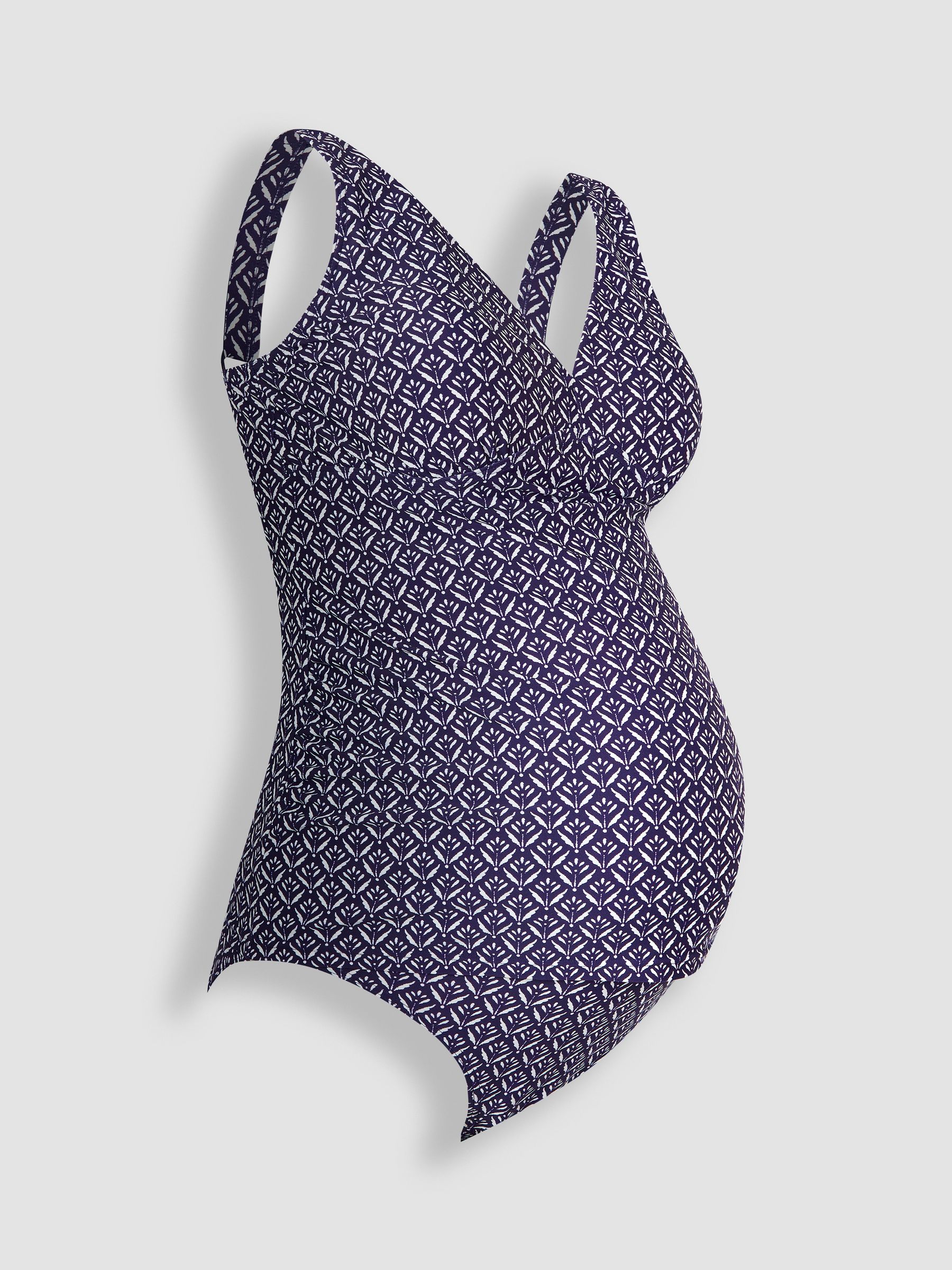 Navy Blue Batik Print V-Neck Batik Maternity Tankini Set - Image 2 of 6