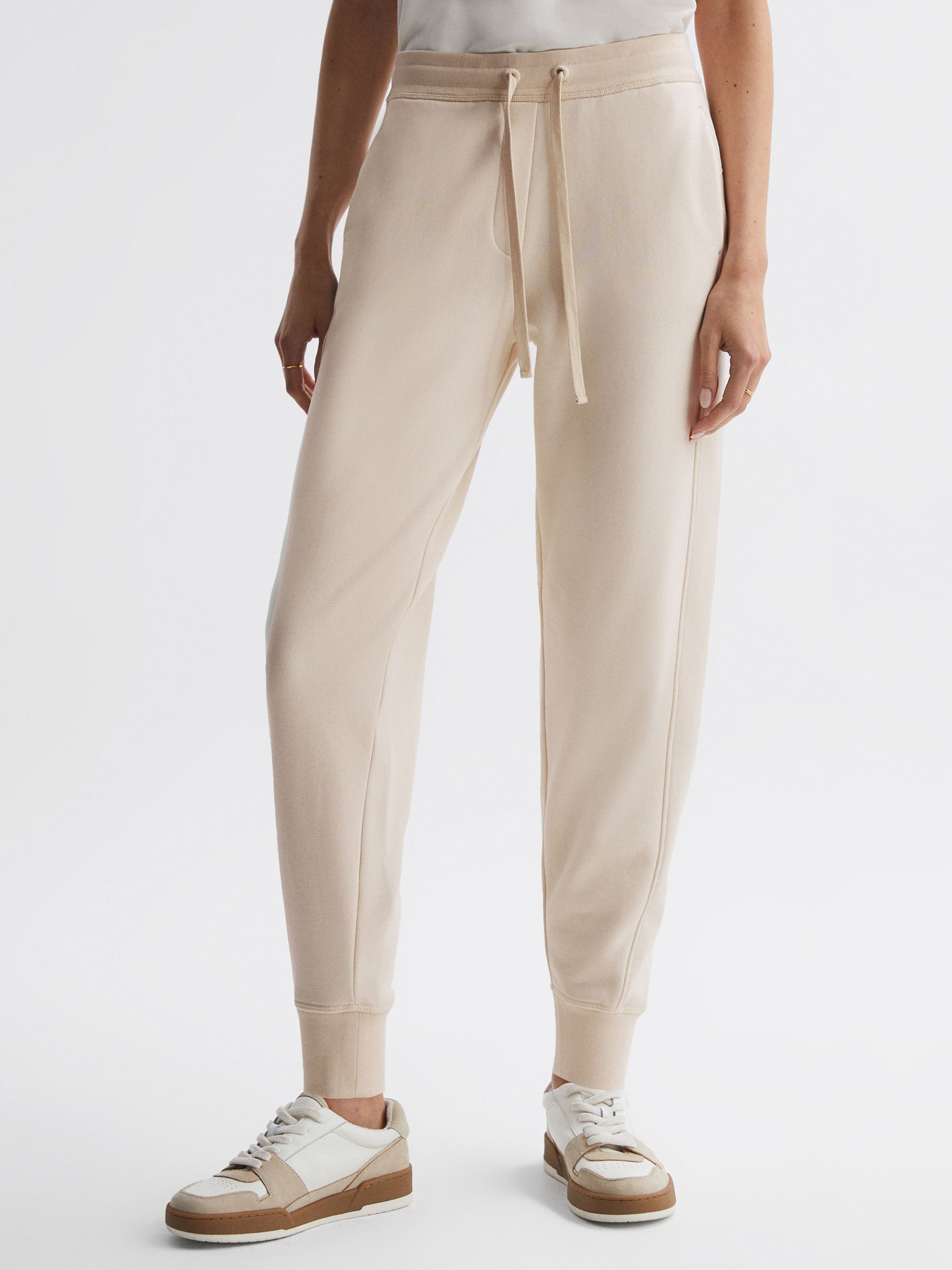Cotton Drawstring Cuffed Joggers in Ivory - Image 1 of 4