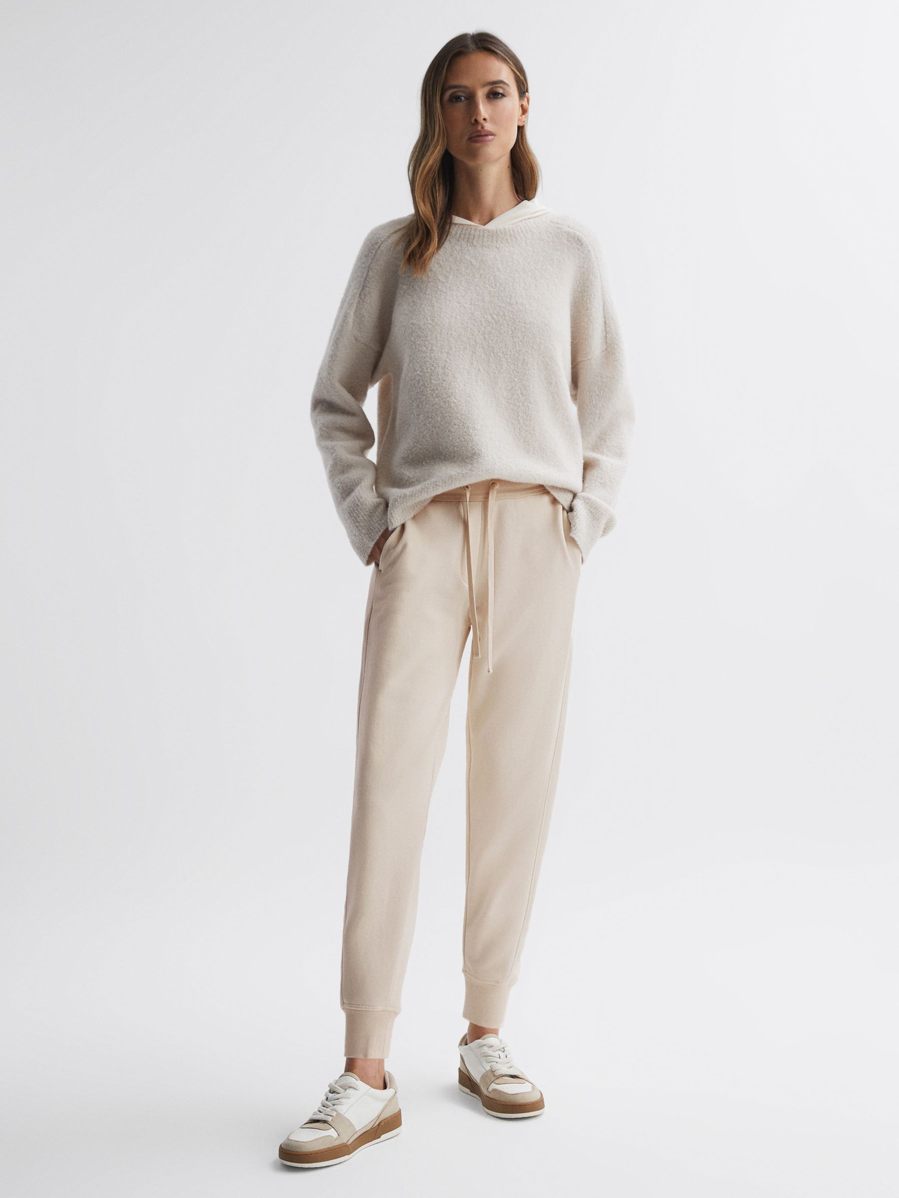 Cotton Drawstring Cuffed Joggers in Ivory - Image 3 of 4