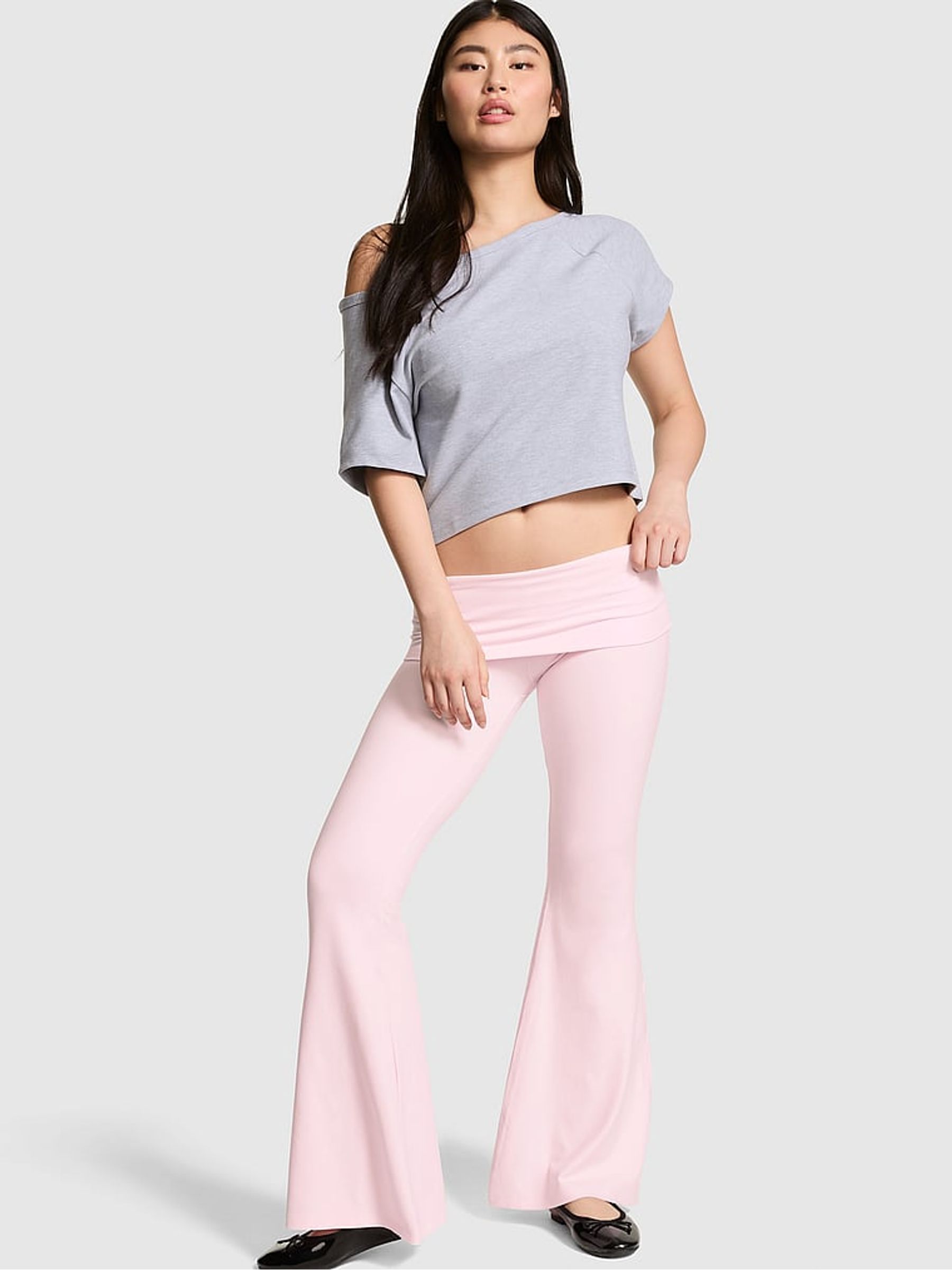 Pink Tulip Cotton Foldover Super Flare Leggings - Image 2 of 3