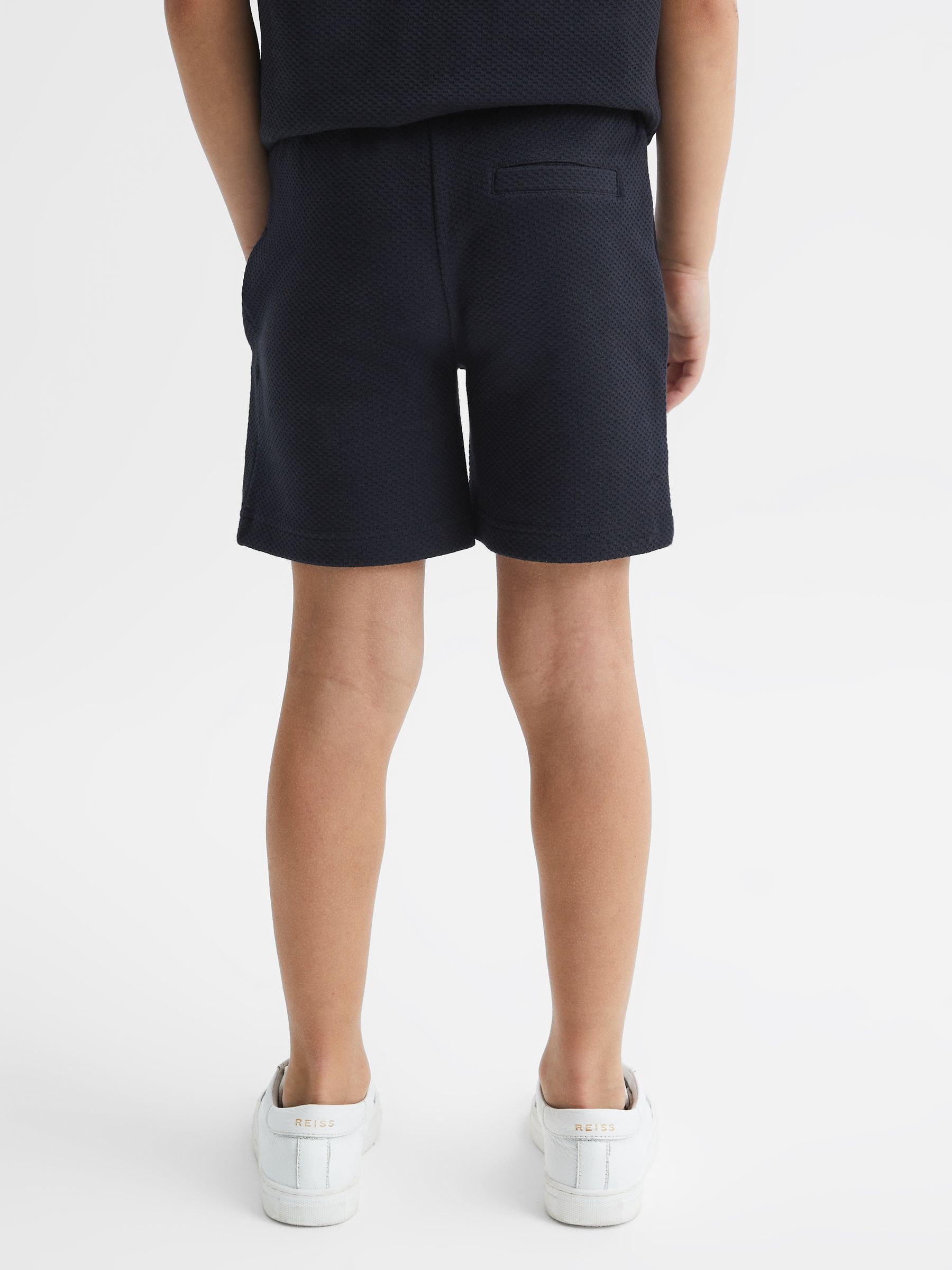 Senior Slim Fit Textured Drawstring Shorts in Navy - Image 5 of 6