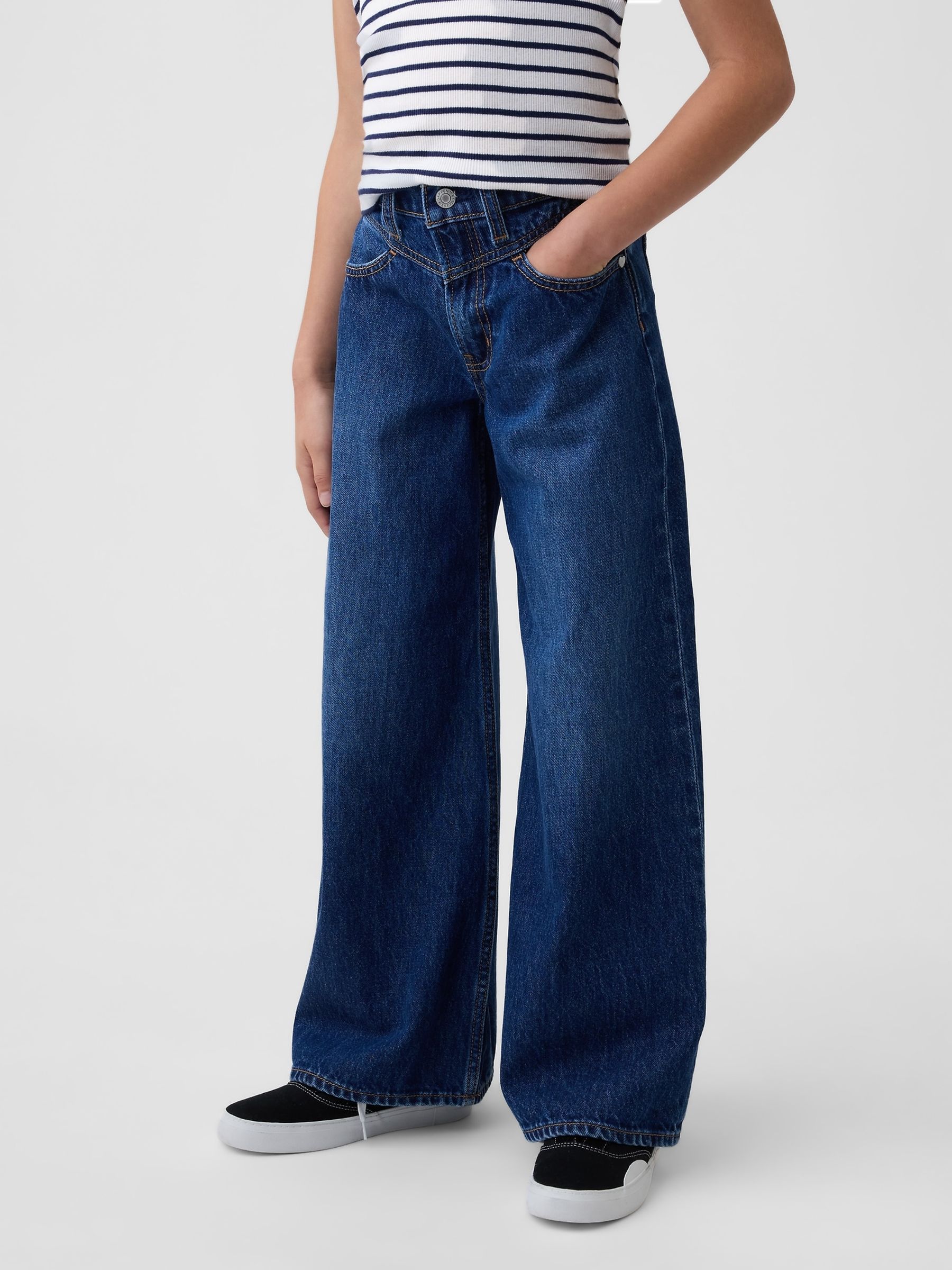 Dark Wash Yoke Front Low Rise Embroidered I Heart NY Baggy Jeans - Image 1 of 5