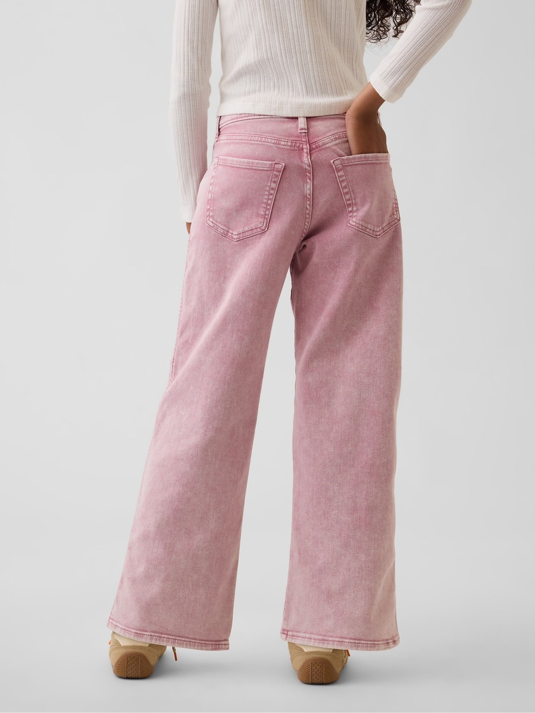 Pink Low Rise Stride Bow Pocket Wide-Leg Jeans - Image 3 of 6