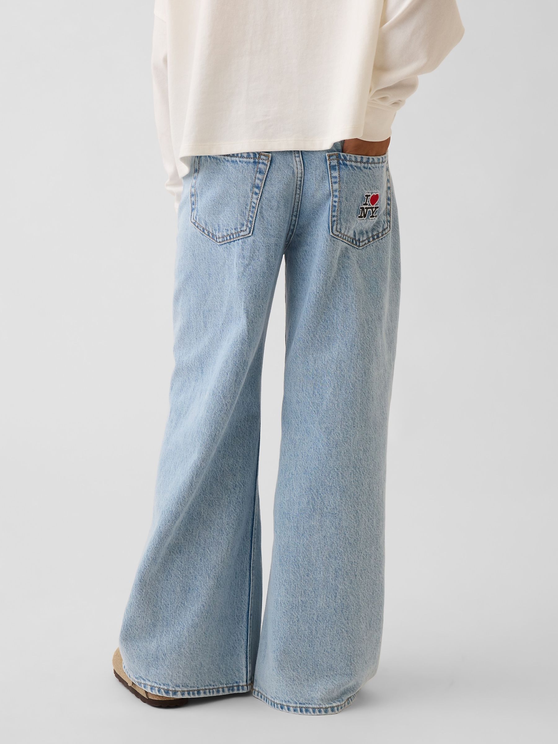Light Wash Keychain Low Rise Embroidered I Heart NY Baggy Jeans - Image 2 of 6
