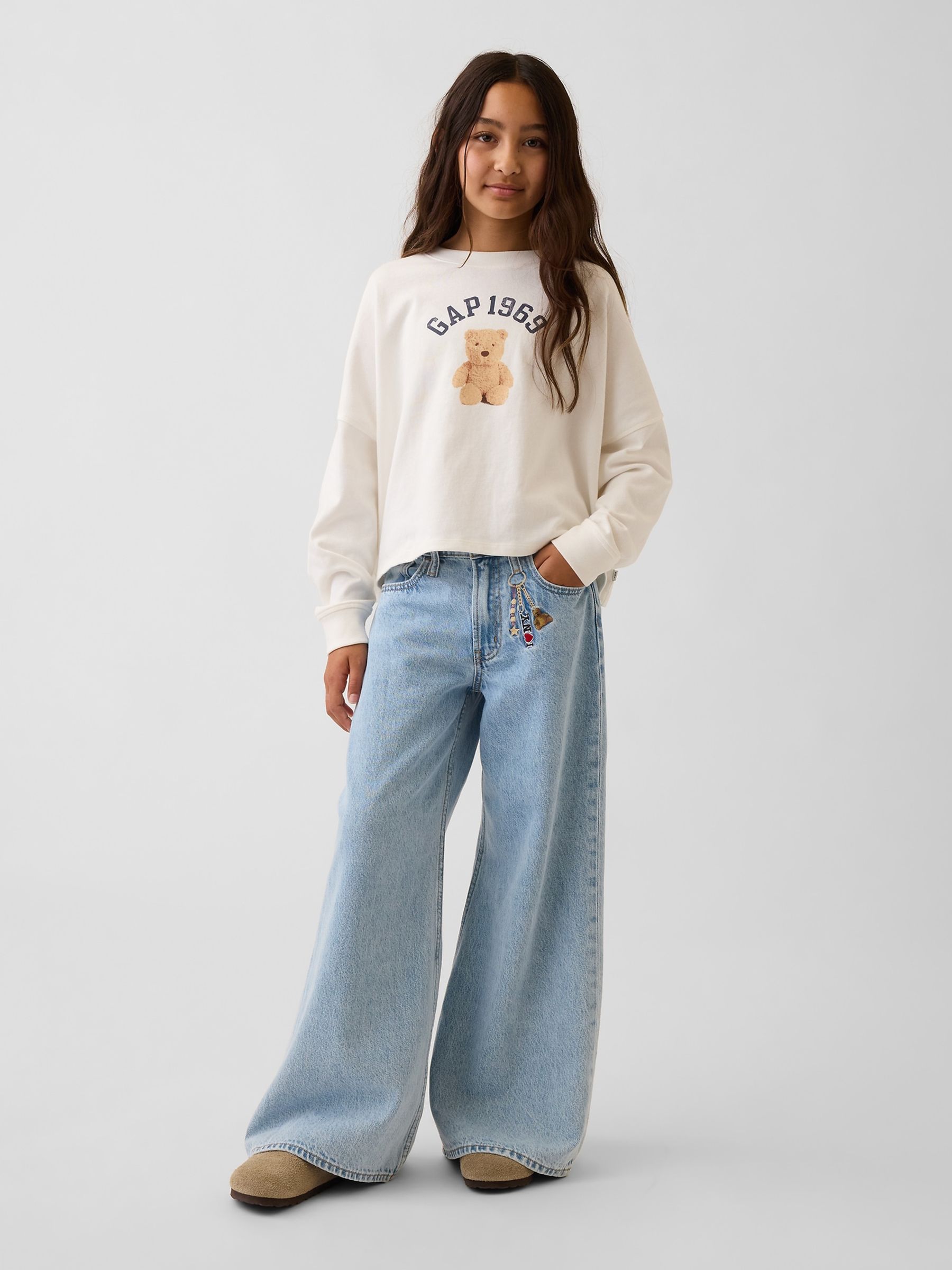 Light Wash Keychain Low Rise Embroidered I Heart NY Baggy Jeans - Image 3 of 6