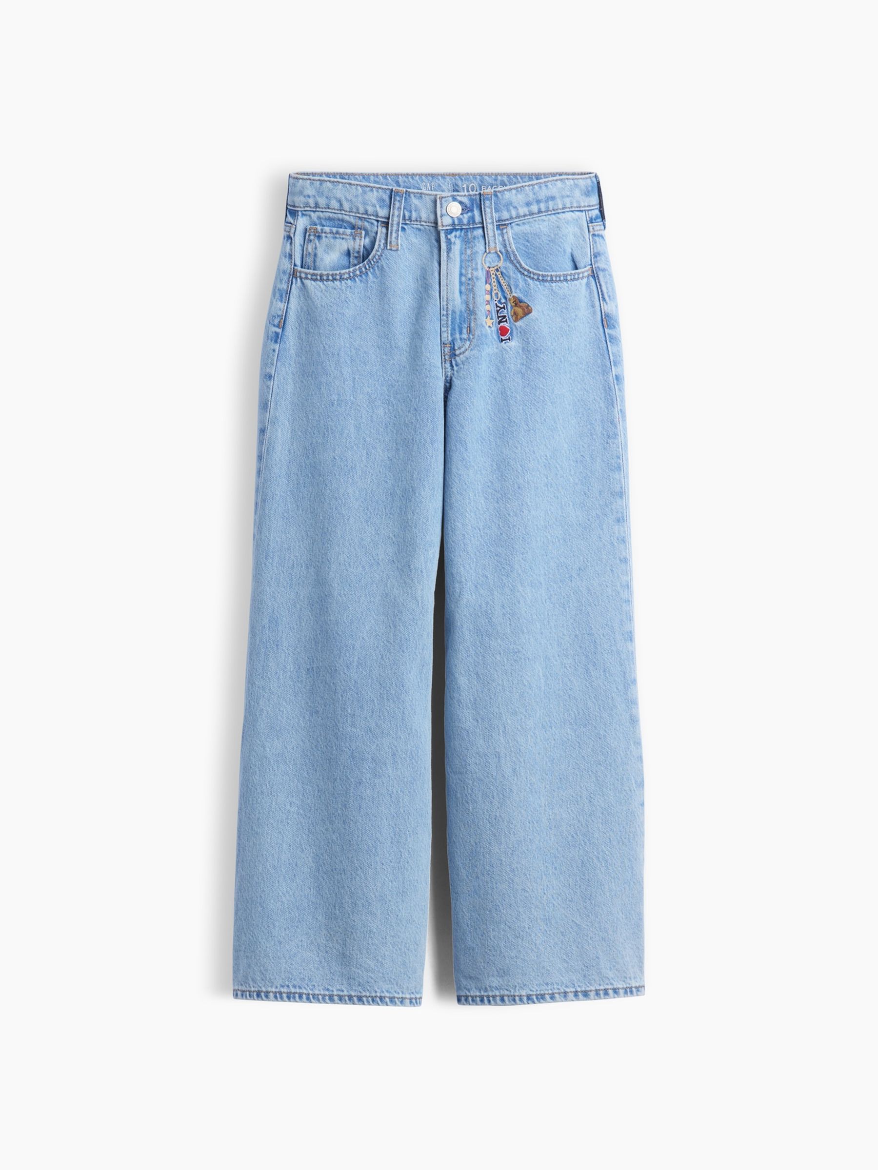 Light Wash Keychain Low Rise Embroidered I Heart NY Baggy Jeans - Image 6 of 6