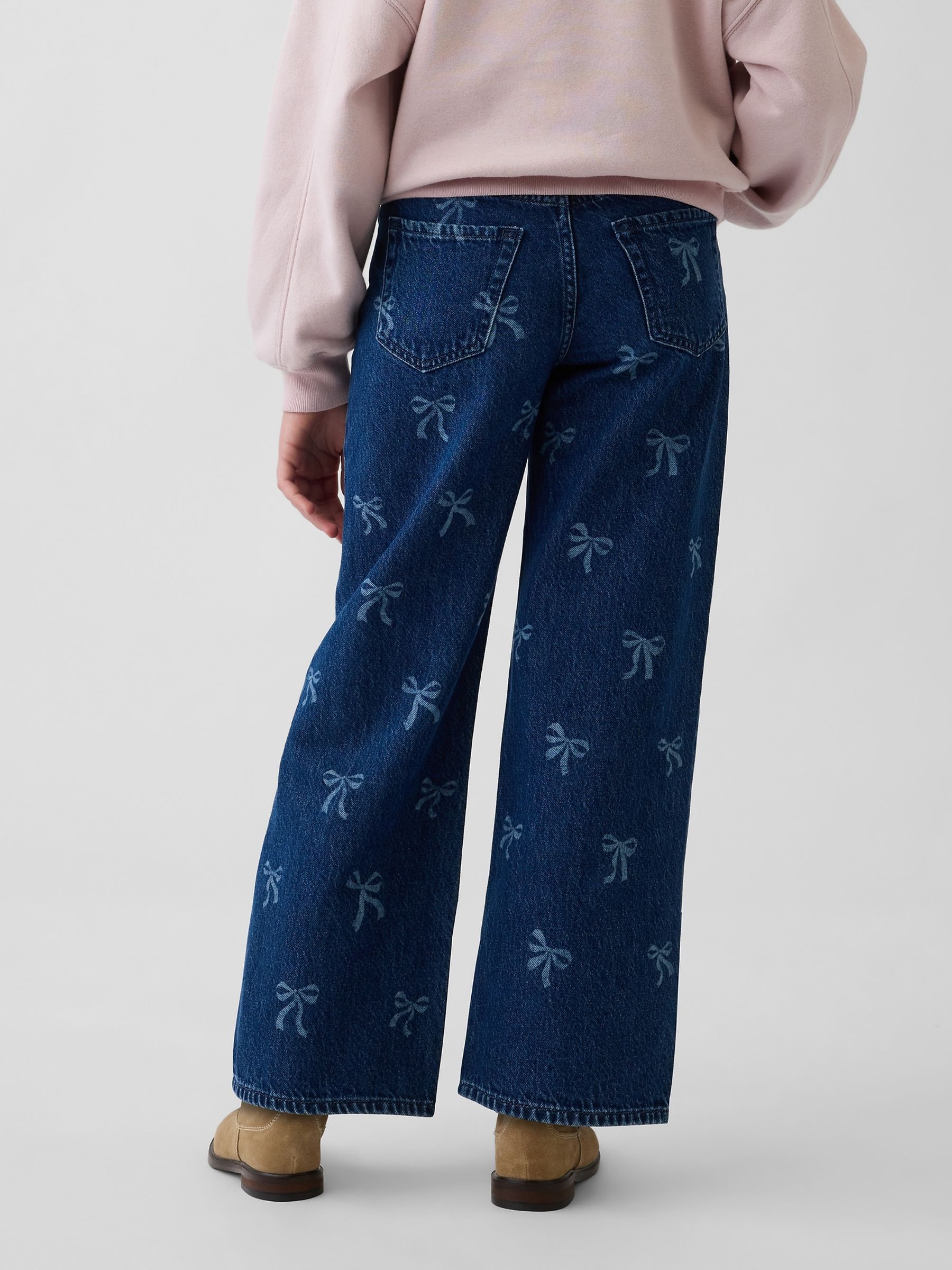 Dark Wash Bow Low Rise Stride Wide-Leg Jeans - Image 2 of 5