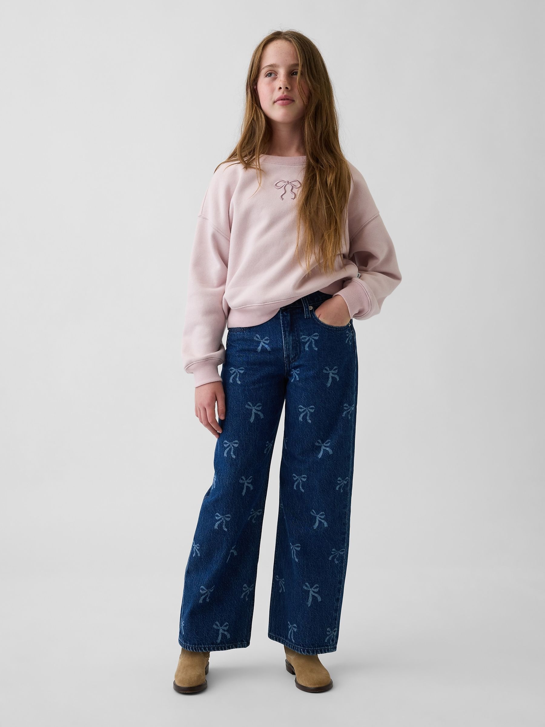Dark Wash Bow Low Rise Stride Wide-Leg Jeans - Image 3 of 5