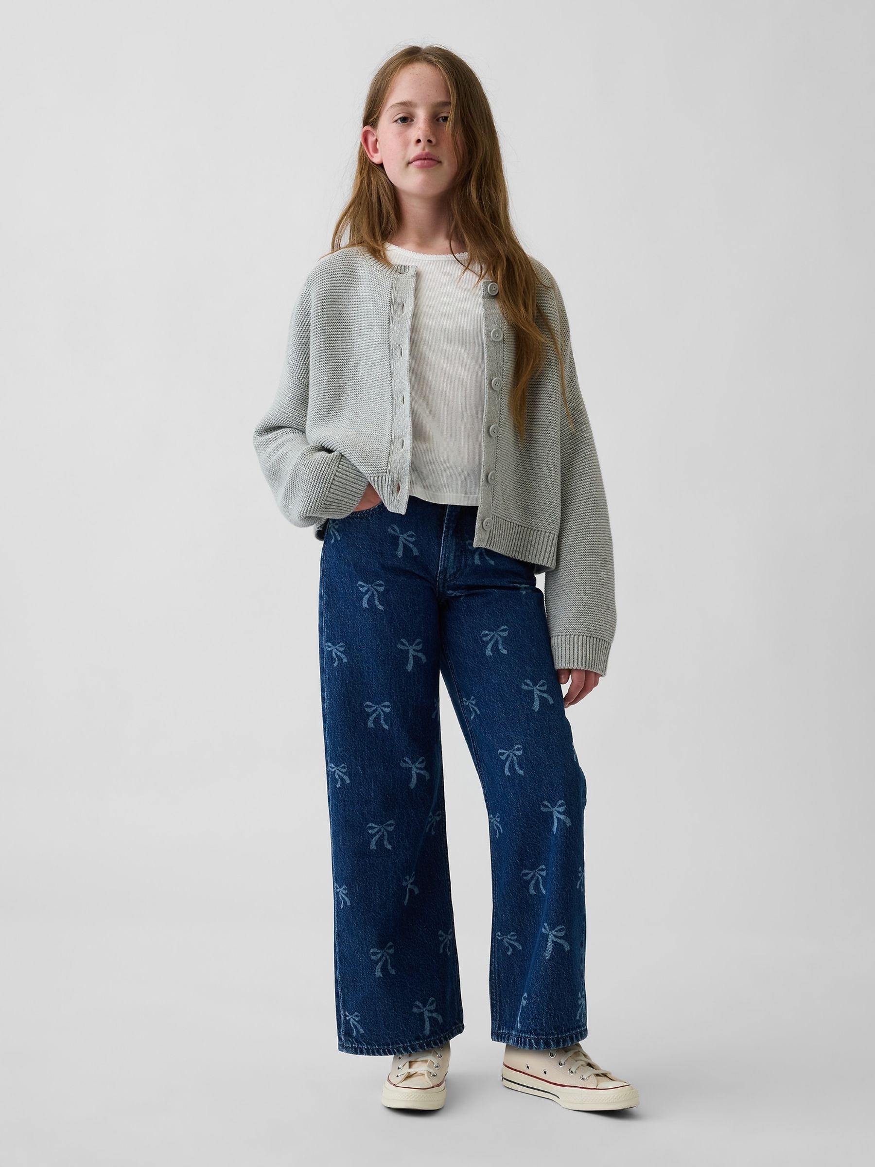 Dark Wash Bow Low Rise Stride Wide-Leg Jeans - Image 4 of 5
