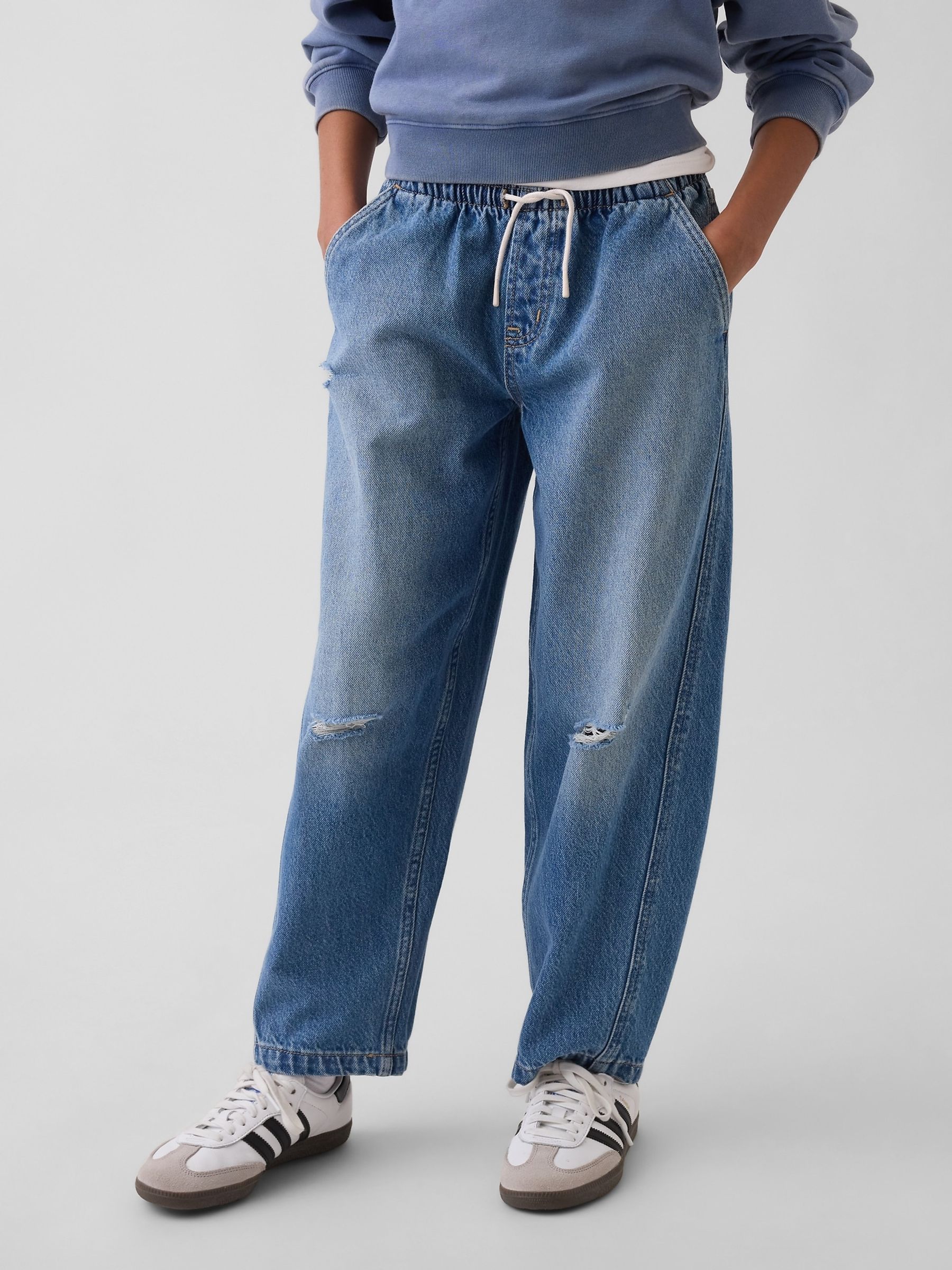Medium Wash High Rise Easy Barrel Jeans - Image 1 of 5 Medium Wash High Rise Easy Barrel Jeans - Image 1 of 5