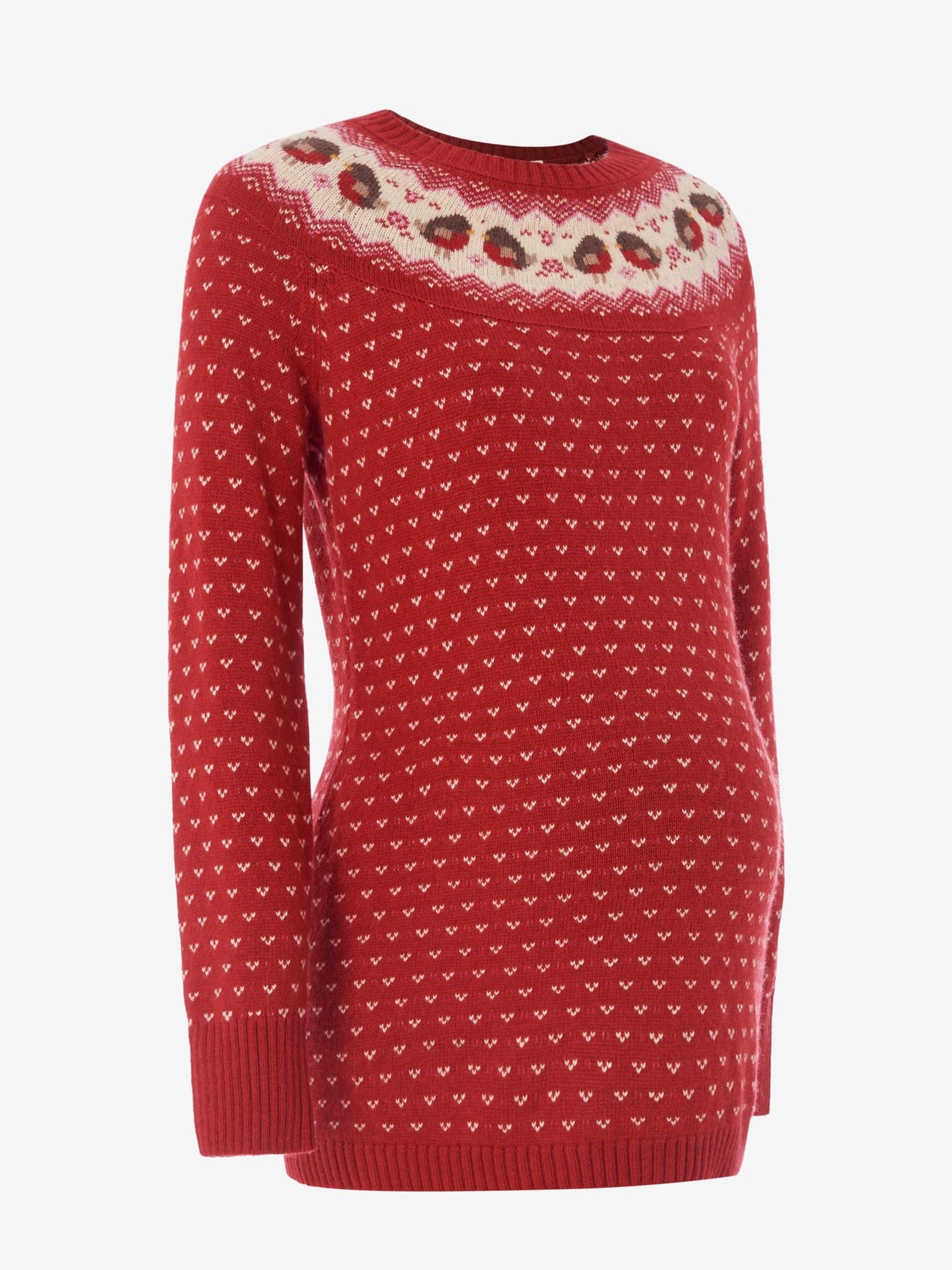 Red Maternity Robin Cashmere Mix Fair Isle Pattern Jumper - Image 2 of 3