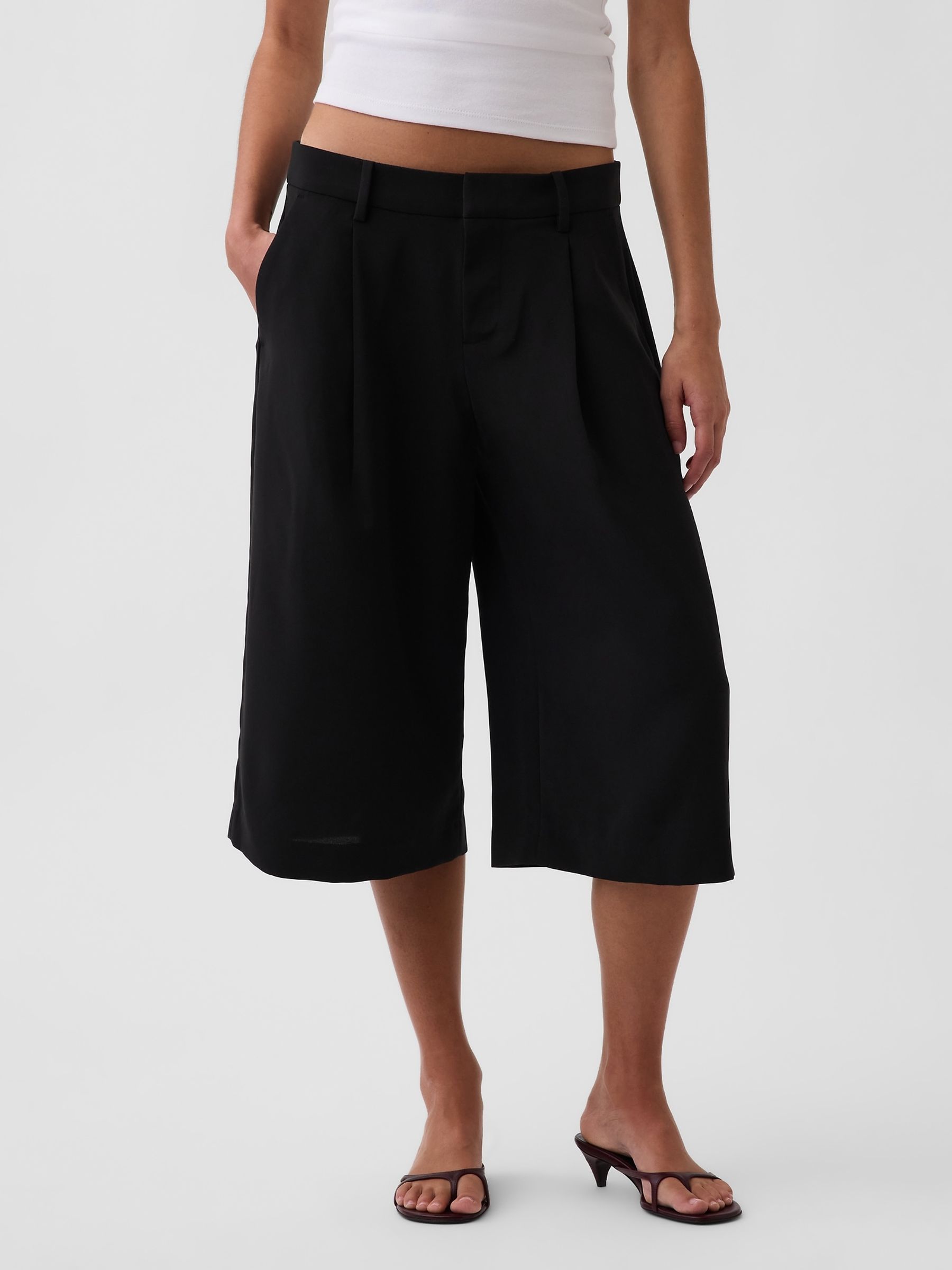 Black Low Rise Culotte Trousers - Image 1 of 5