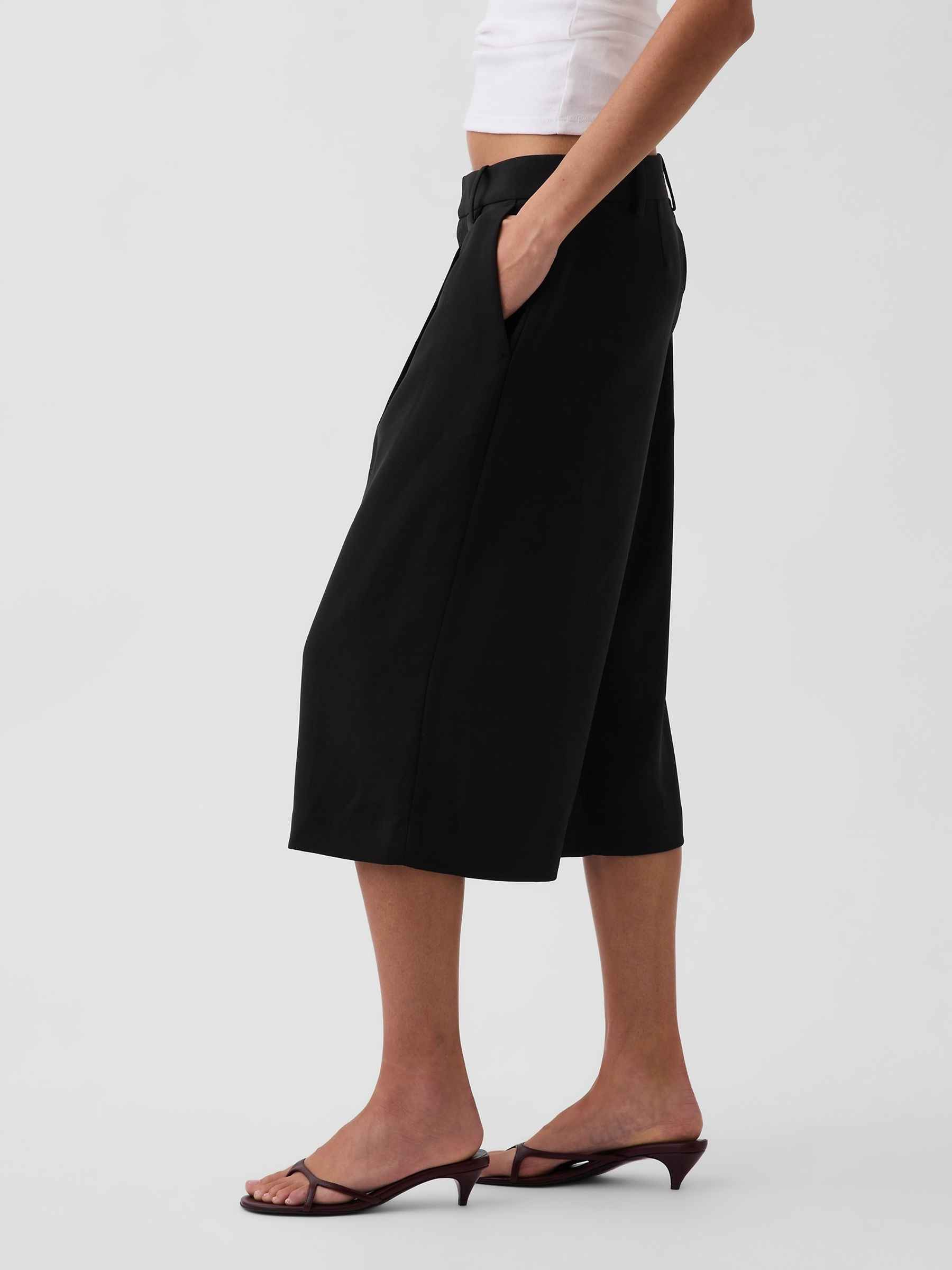 Black Low Rise Culotte Trousers - Image 3 of 5