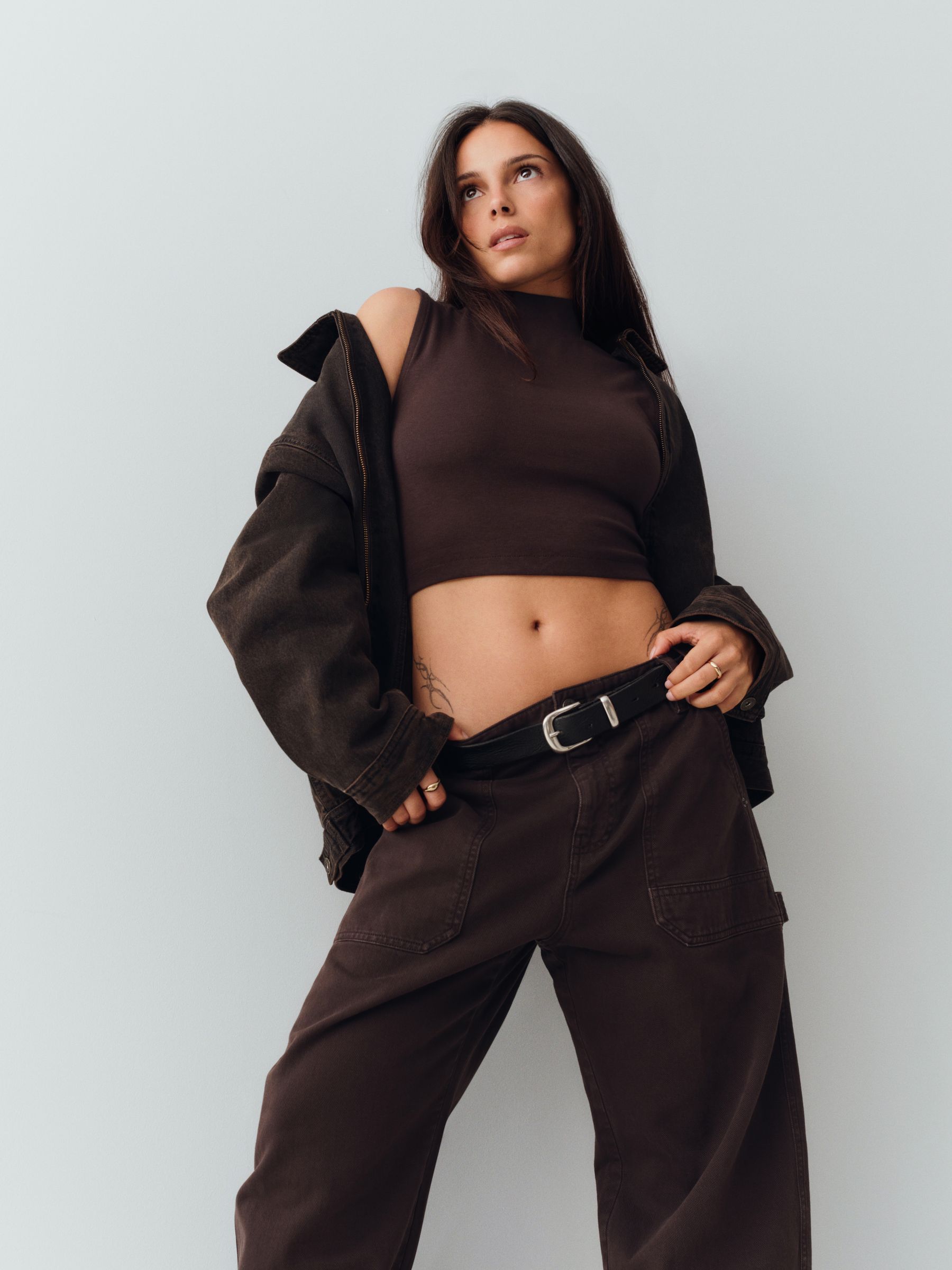 Dark Brown Mid Rise Barrel Utility Ankle Trousers - Image 1 of 6