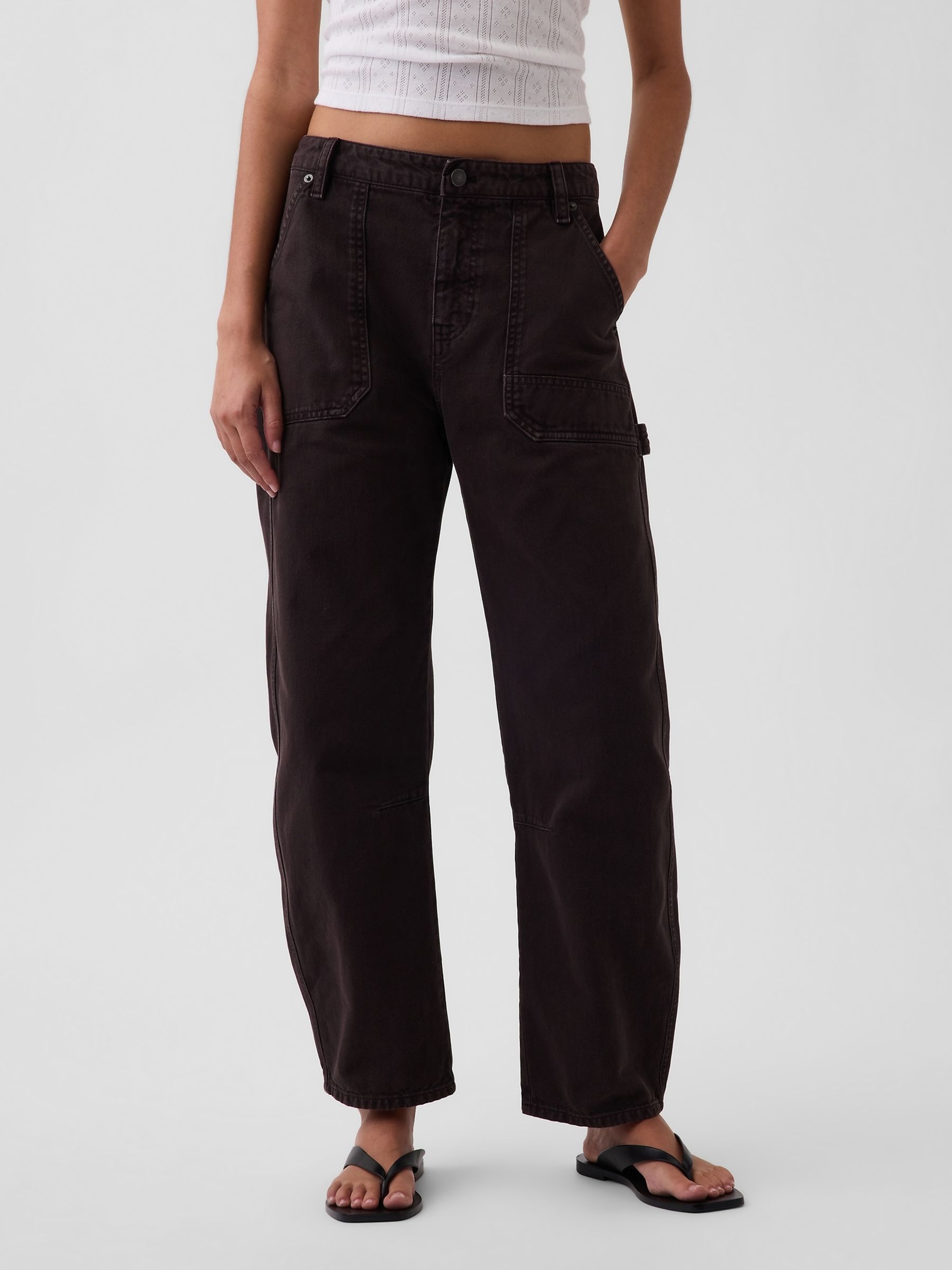 Dark Brown Mid Rise Barrel Utility Ankle Trousers - Image 2 of 6