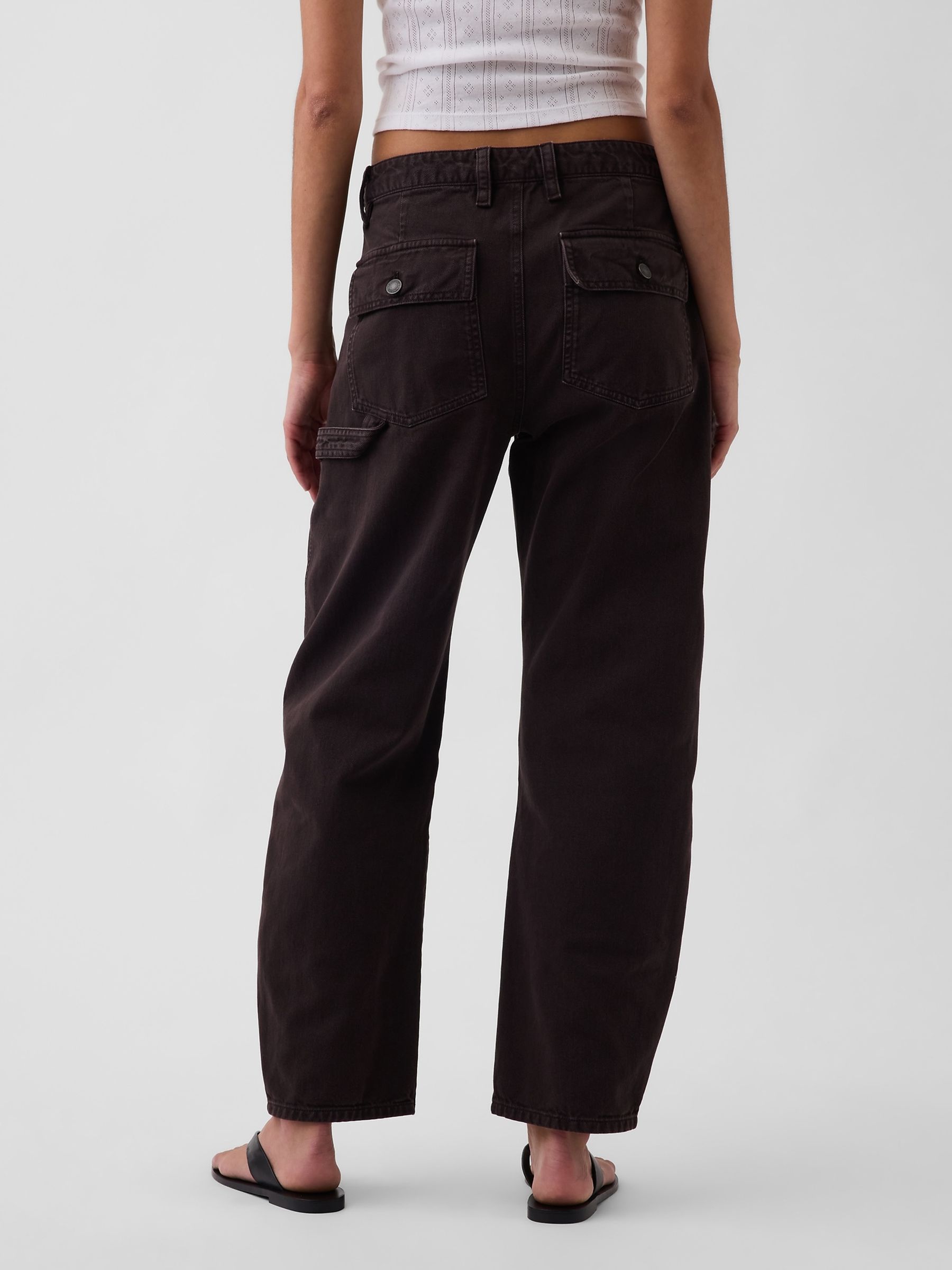 Dark Brown Mid Rise Barrel Utility Ankle Trousers - Image 3 of 6