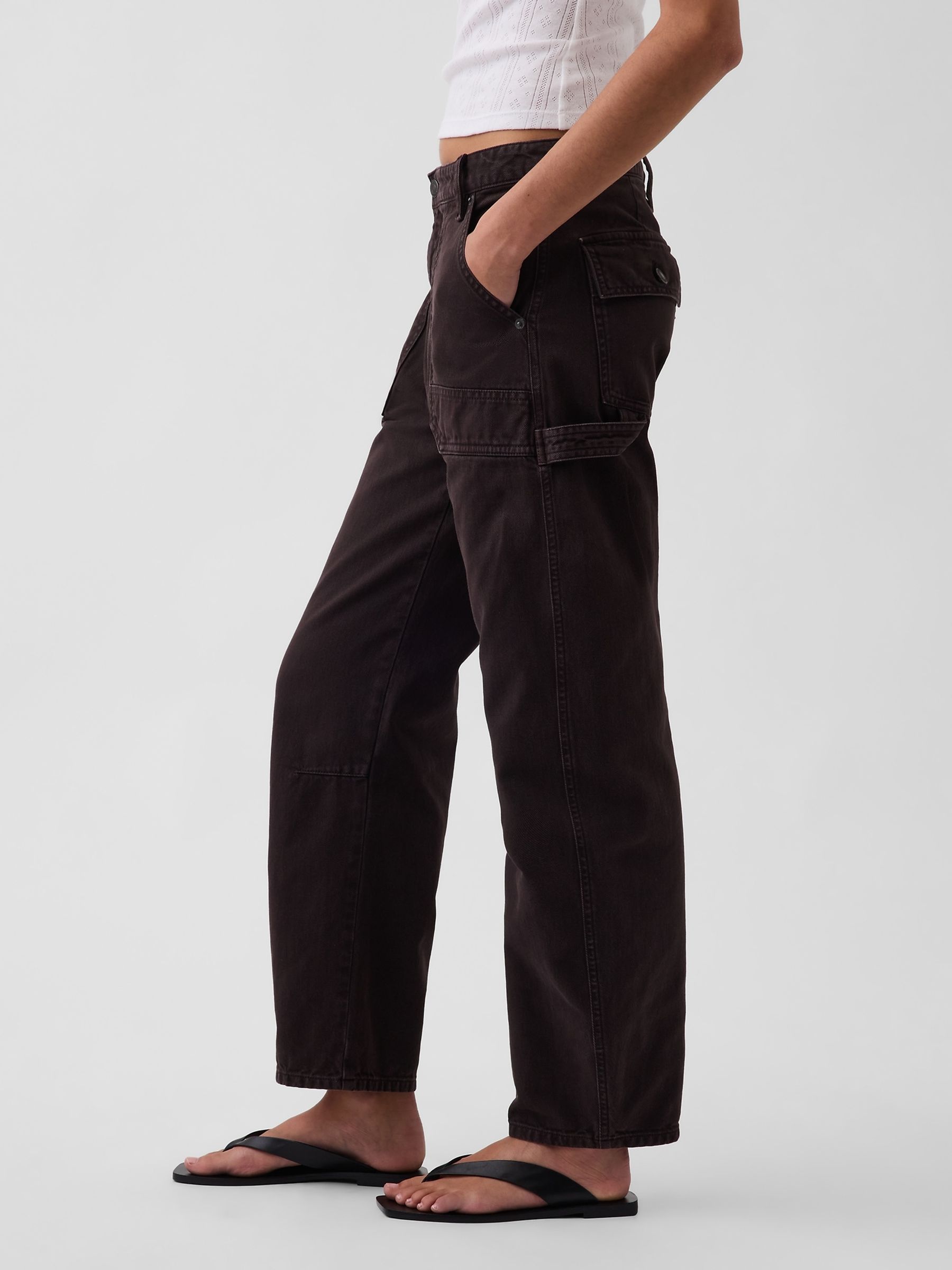 Dark Brown Mid Rise Barrel Utility Ankle Trousers - Image 4 of 6