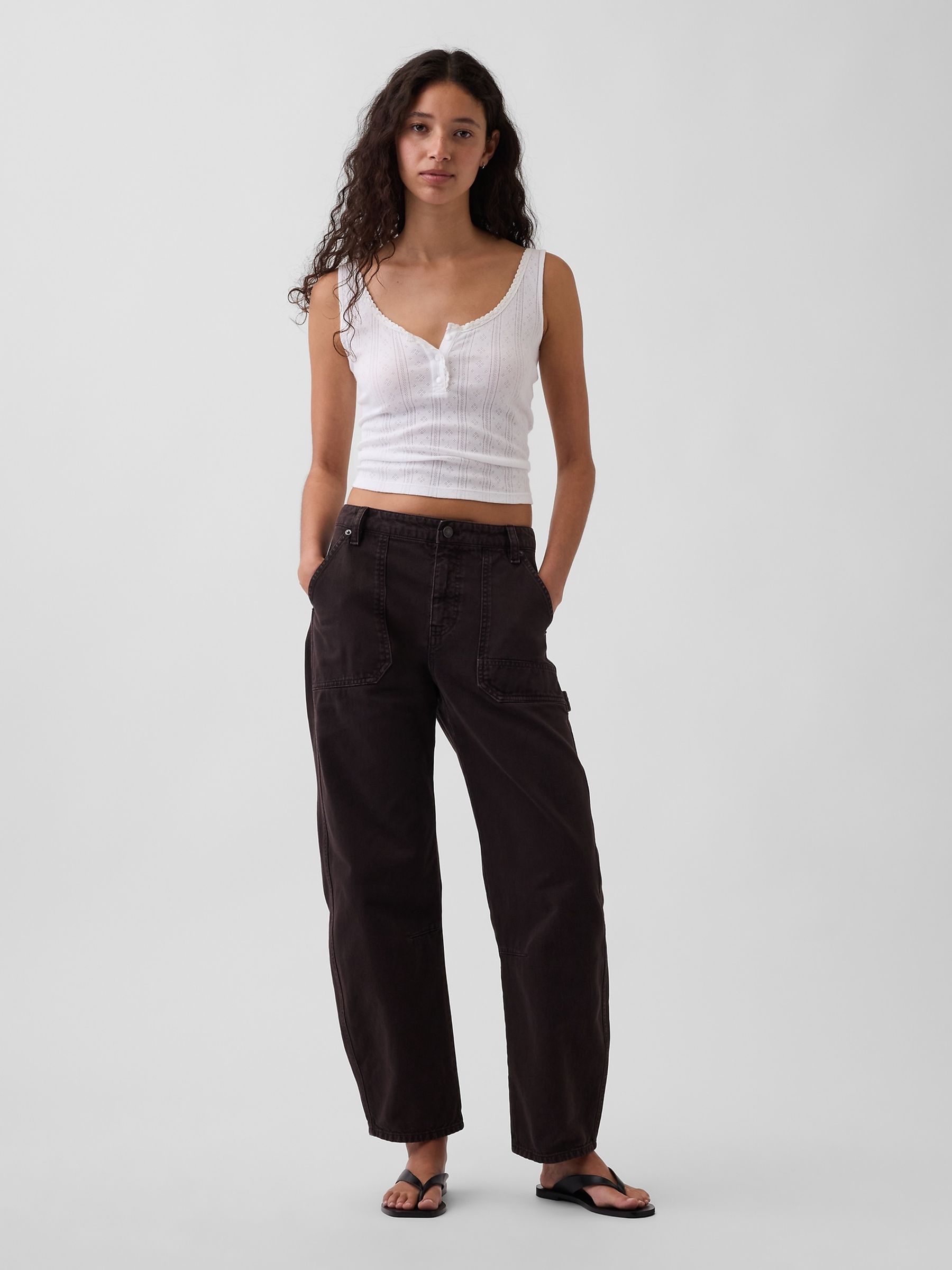 Dark Brown Mid Rise Barrel Utility Ankle Trousers - Image 5 of 6
