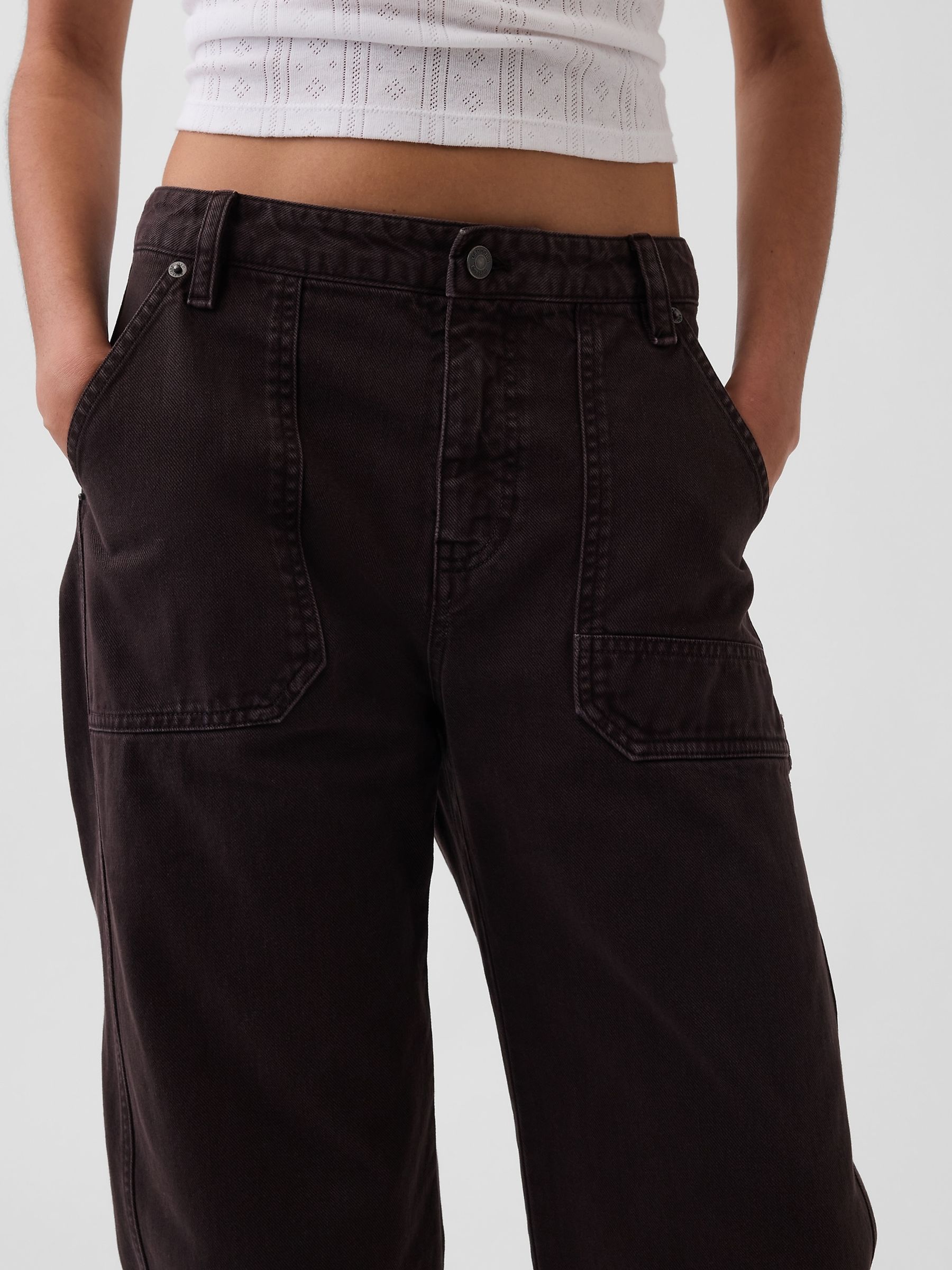 Dark Brown Mid Rise Barrel Utility Ankle Trousers - Image 6 of 6