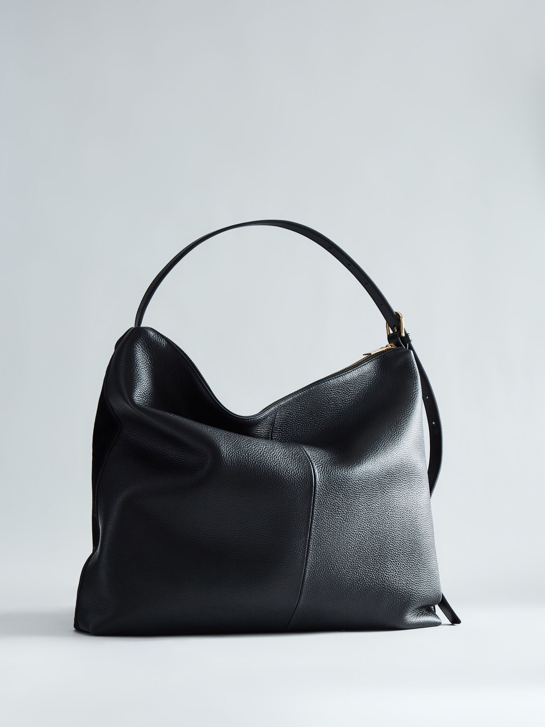 Leather Suede Handbag in Black - Image 1 of 6