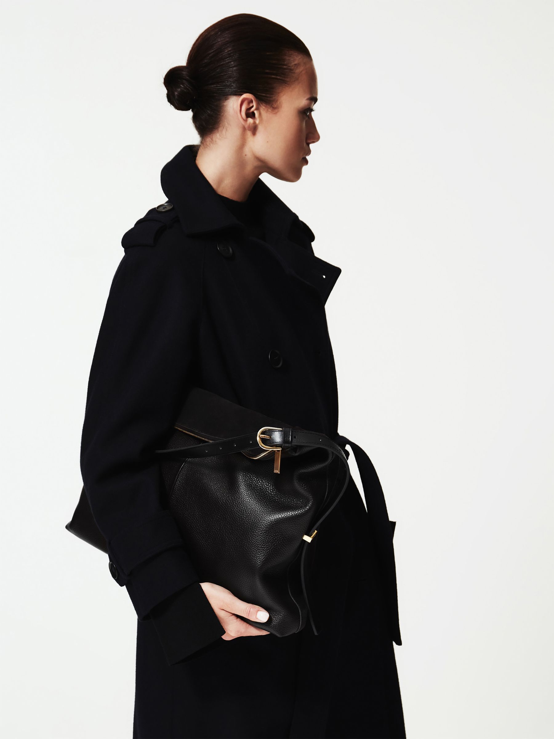 Leather Suede Handbag in Black - Image 2 of 6