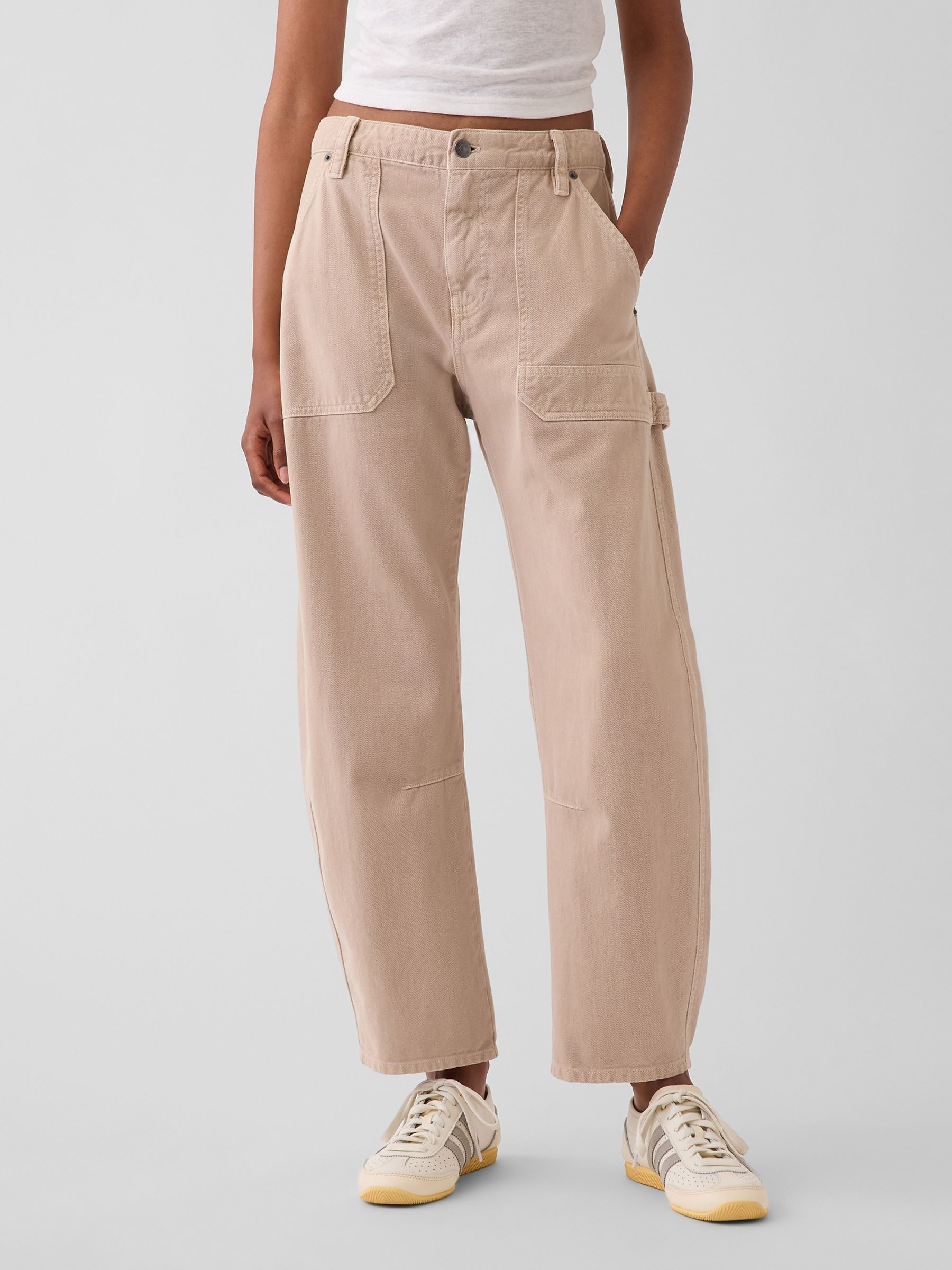 Beige Mid Rise Barrel Utility Ankle Trousers - Image 1 of 5 Beige Mid Rise Barrel Utility Ankle Trousers - Image 1 of 5