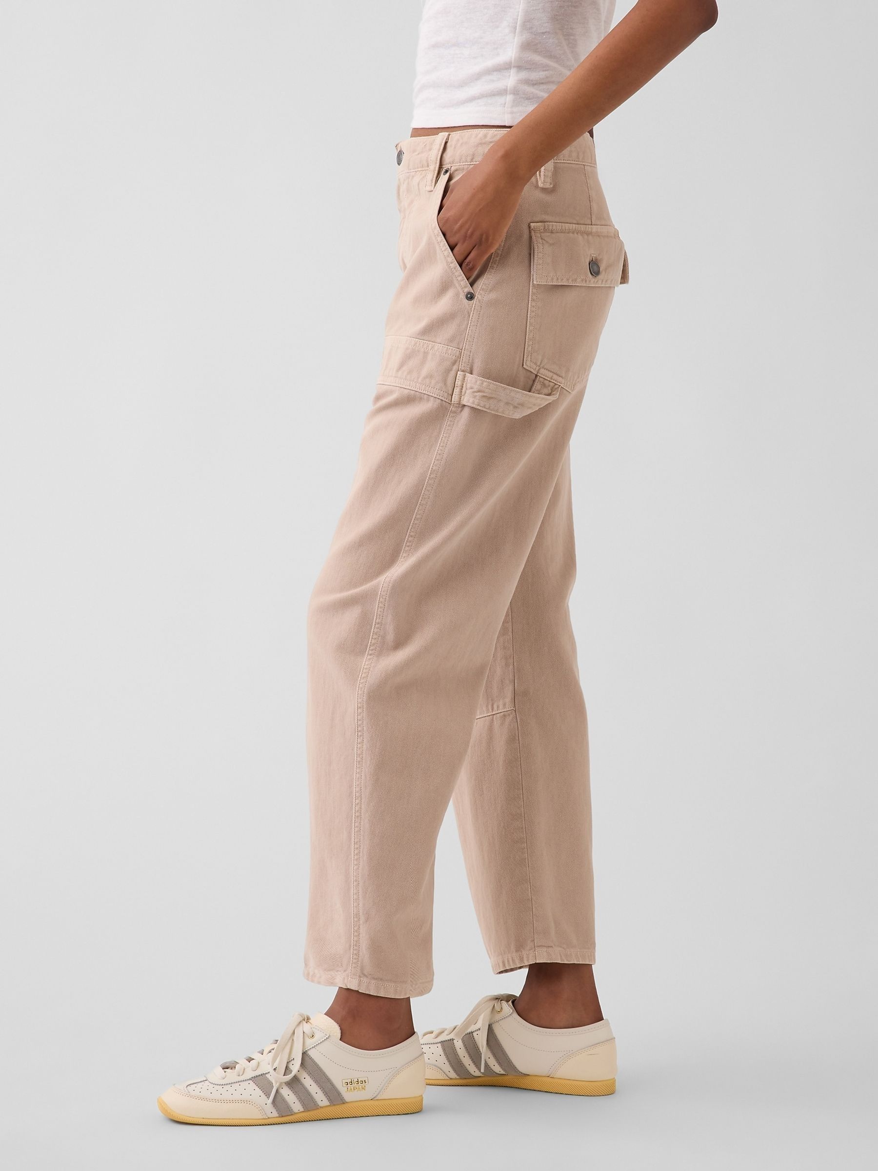 Beige Mid Rise Barrel Utility Ankle Trousers - Image 3 of 5