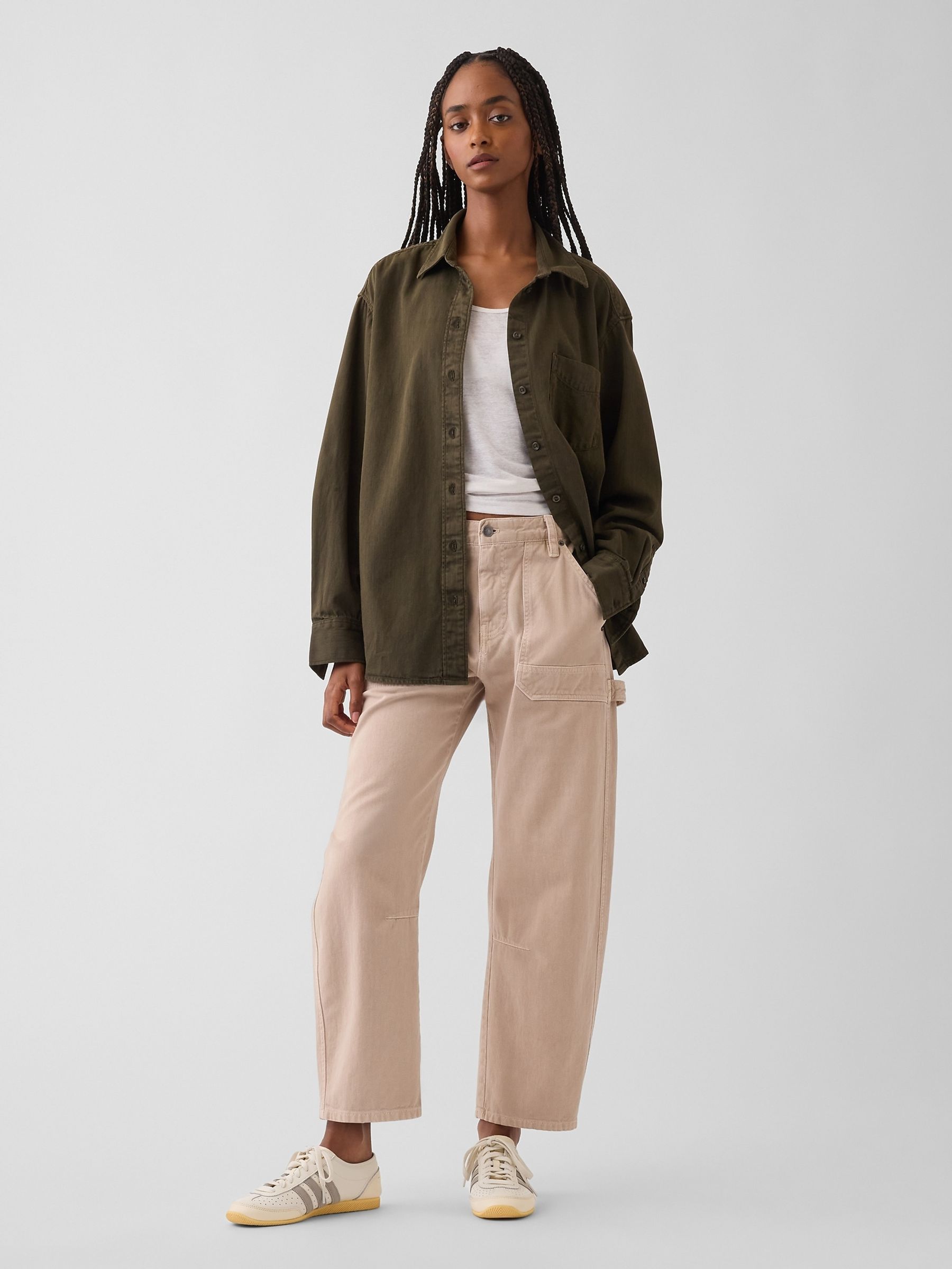 Beige Mid Rise Barrel Utility Ankle Trousers - Image 4 of 5