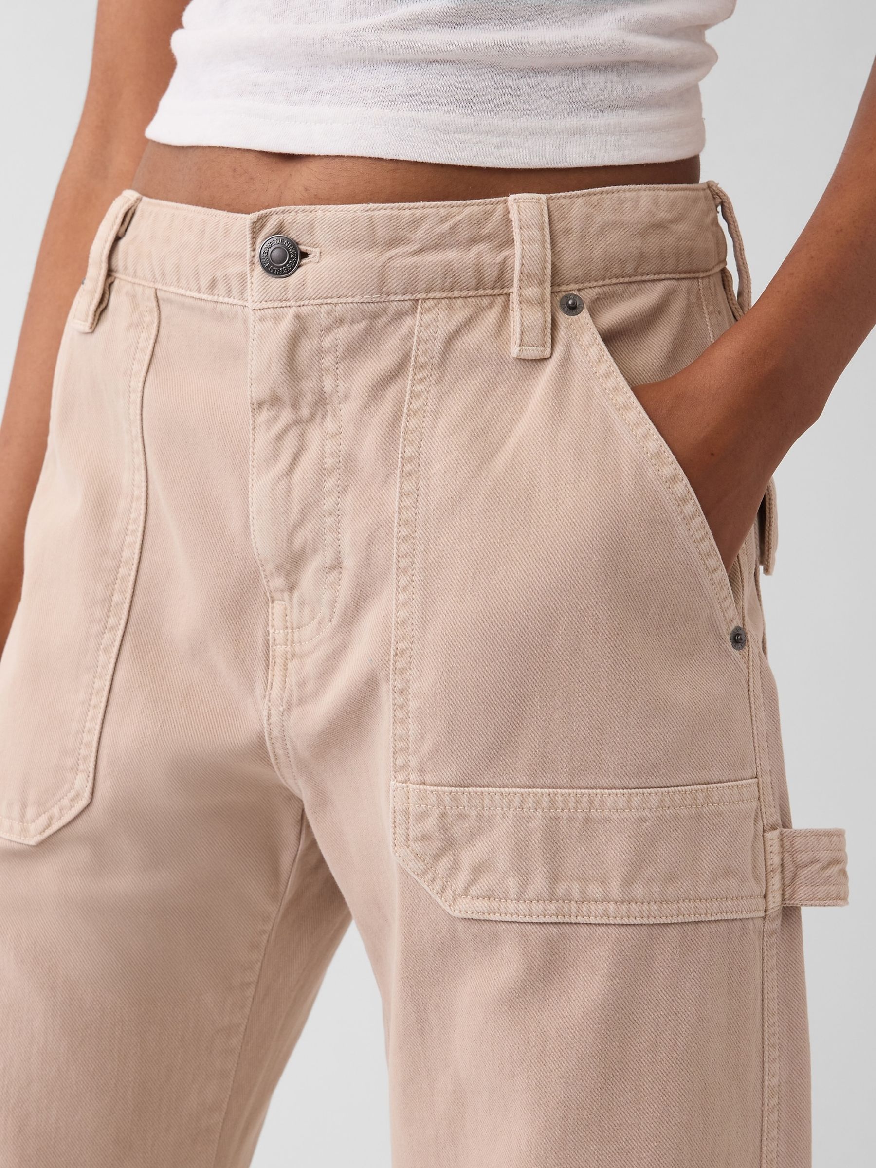 Beige Mid Rise Barrel Utility Ankle Trousers - Image 5 of 5