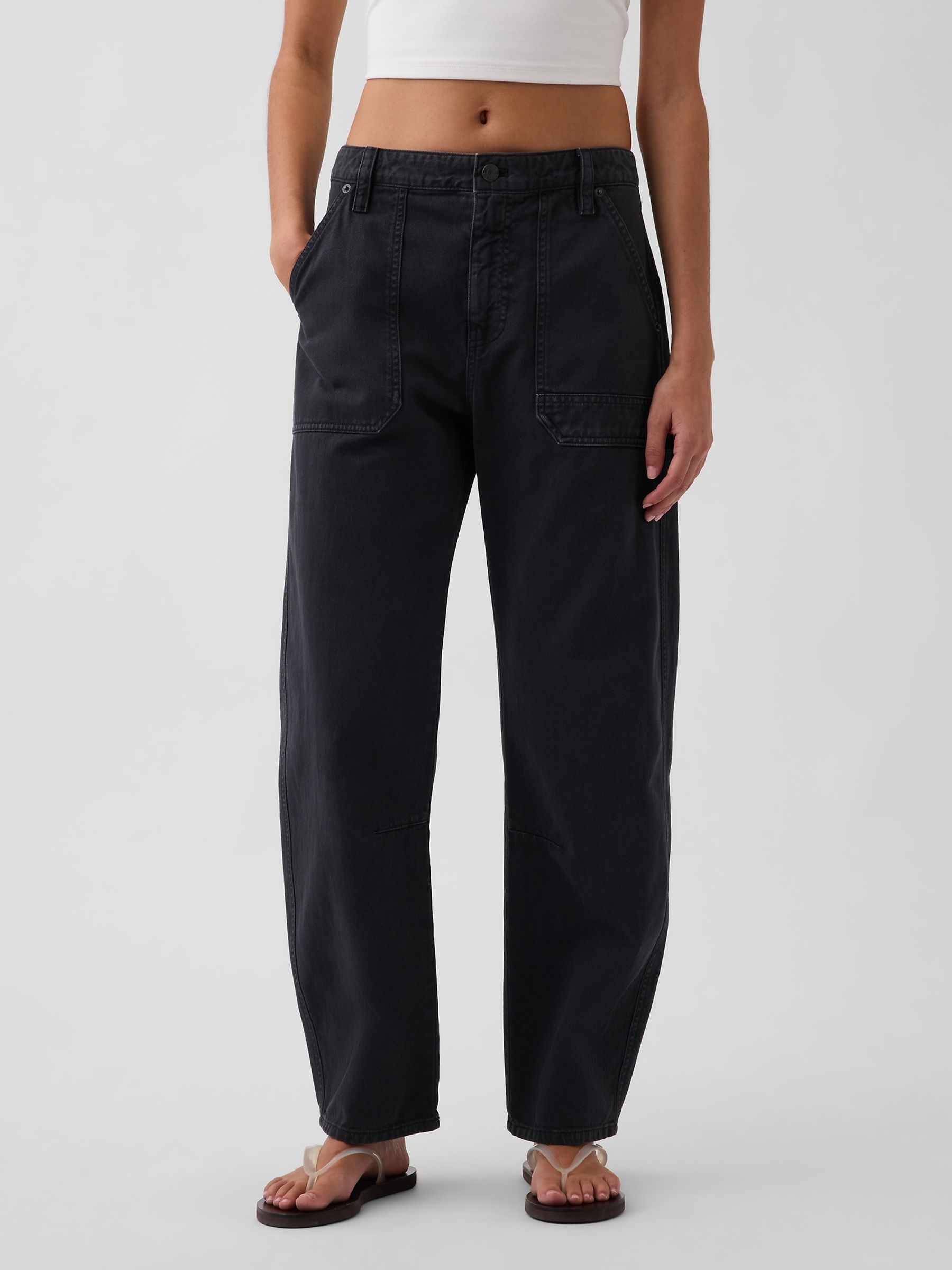 Black Mid Rise Barrel Utility Ankle Trousers - Image 1 of 5