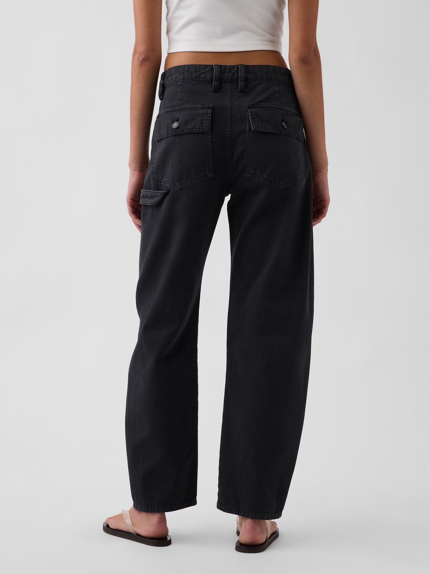 Black Mid Rise Barrel Utility Ankle Trousers - Image 2 of 5