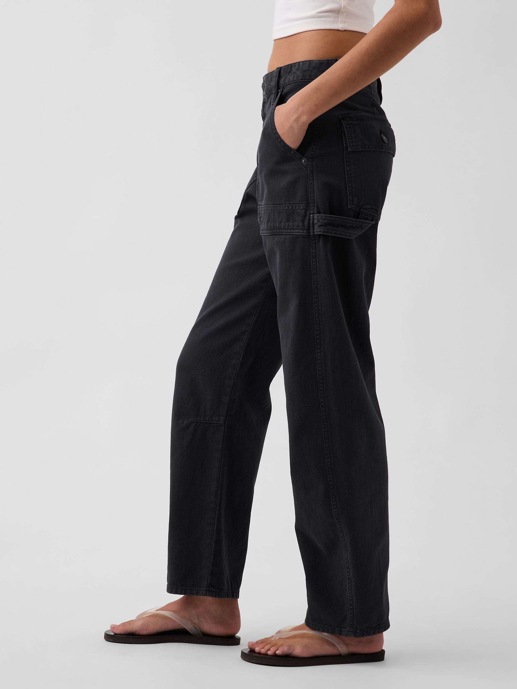 Black Mid Rise Barrel Utility Ankle Trousers - Image 3 of 5